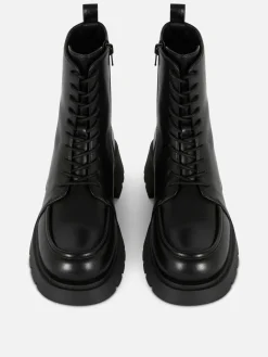 Apron Toe Laced Ankle Boots