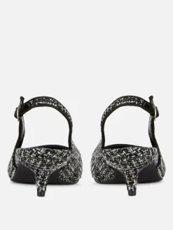 Boucle Slingback Kitten Heels