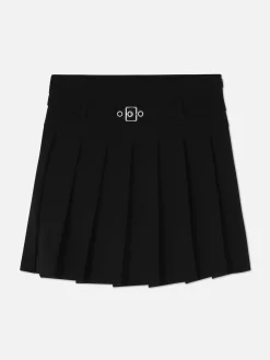 Buckle Belt Pleated Skirt