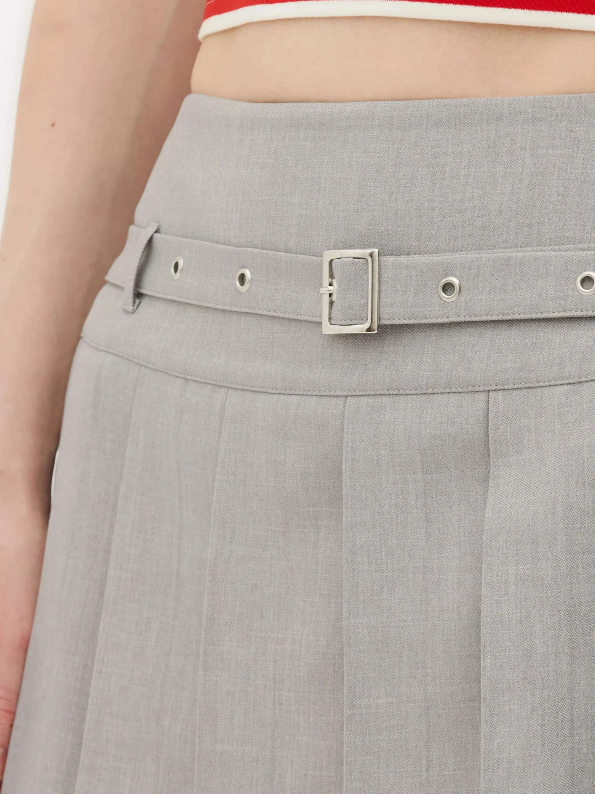 Buckle Pleated Mini Skirt