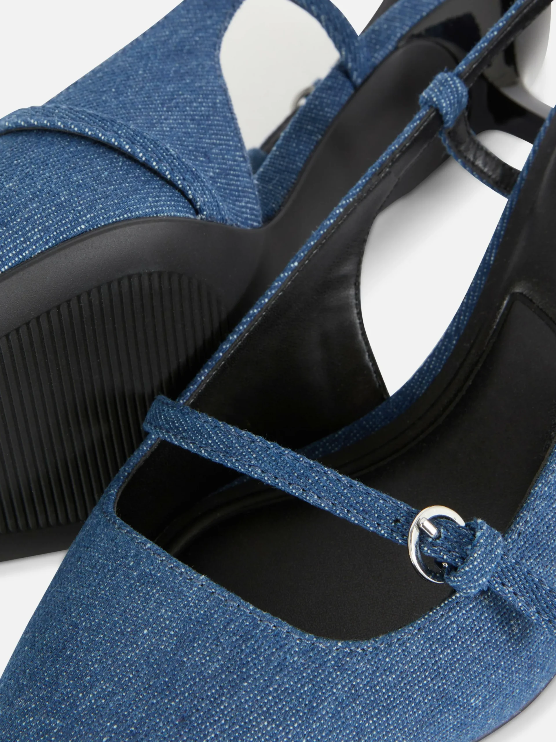 Buckled Denim Kitten Heels