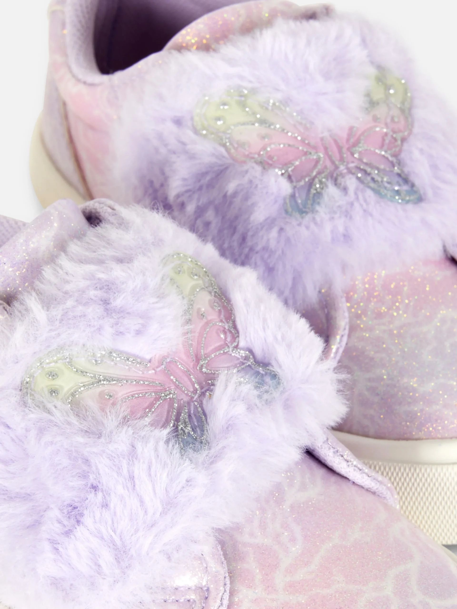 Butterfly Glitter Faux Fur Trim Sneakers