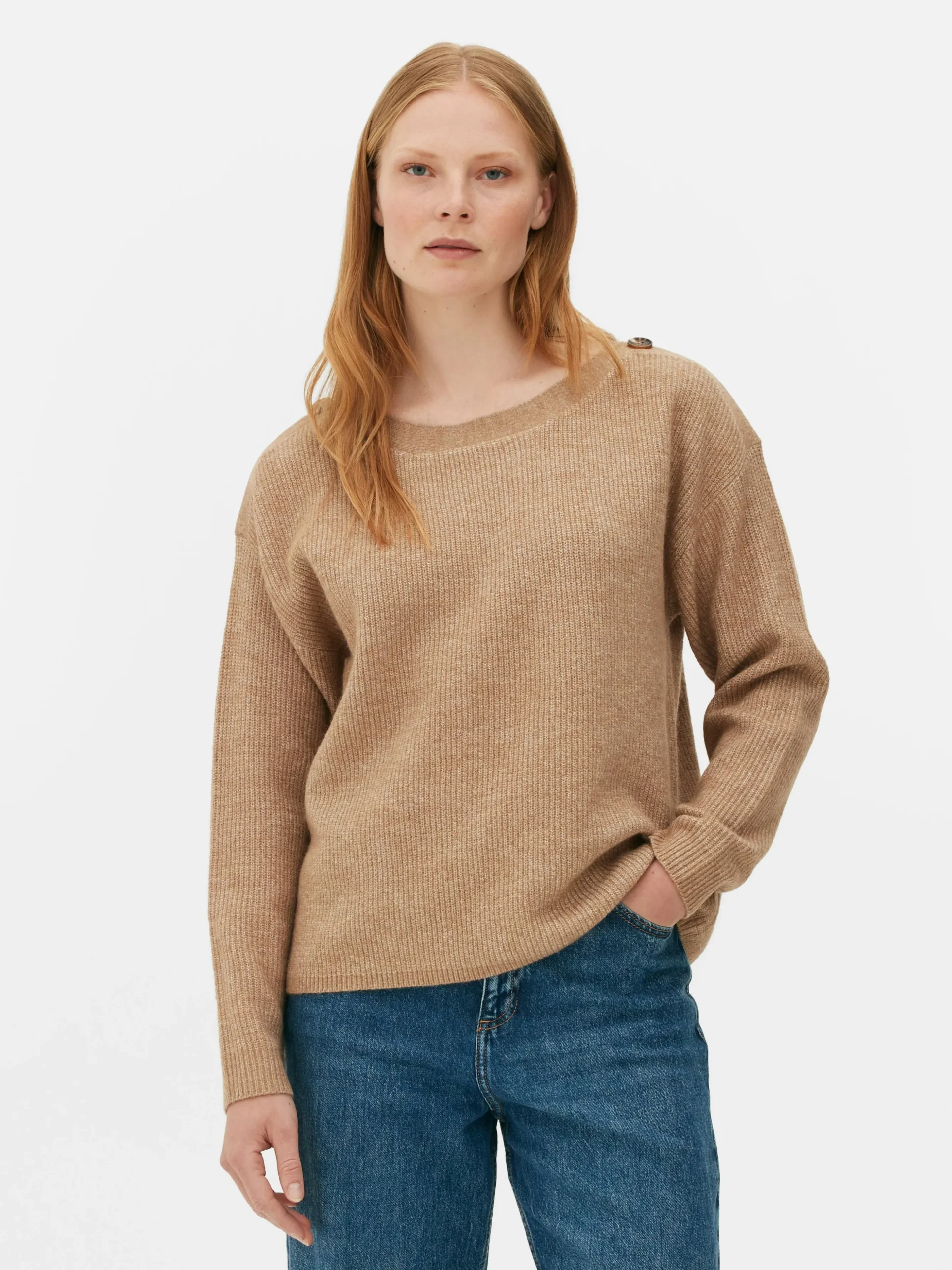 Button Shoulder Boatneck Sweater