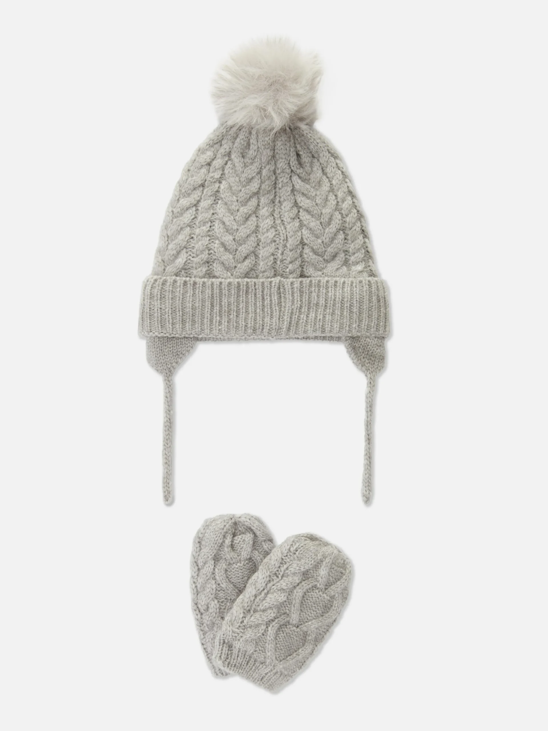 Cable Knit Beanie And Mittens Set