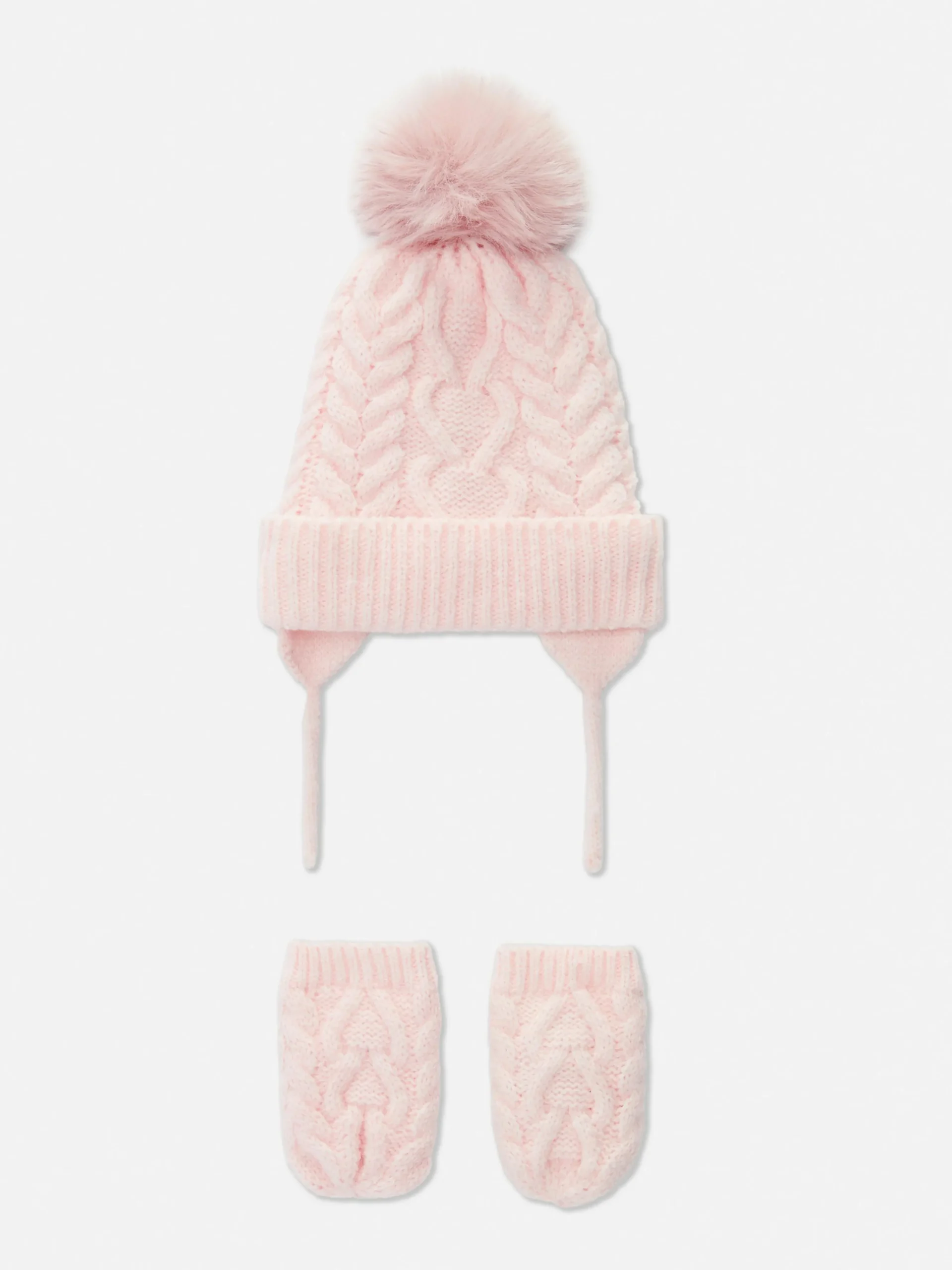 Cable Knit Beanie And Mittens Set
