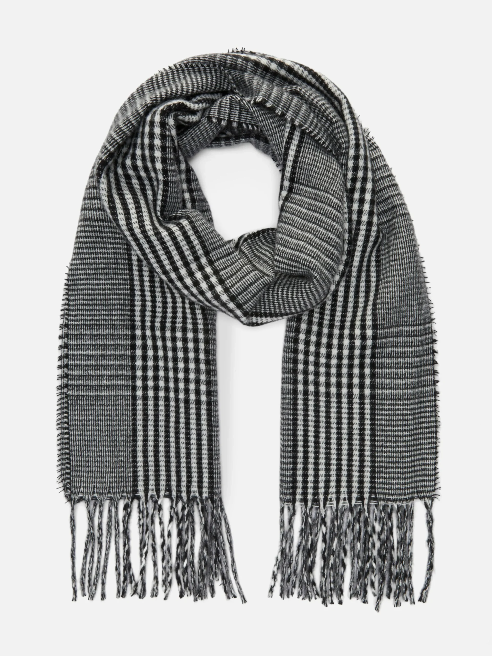 Check Fringe Trim Scarf