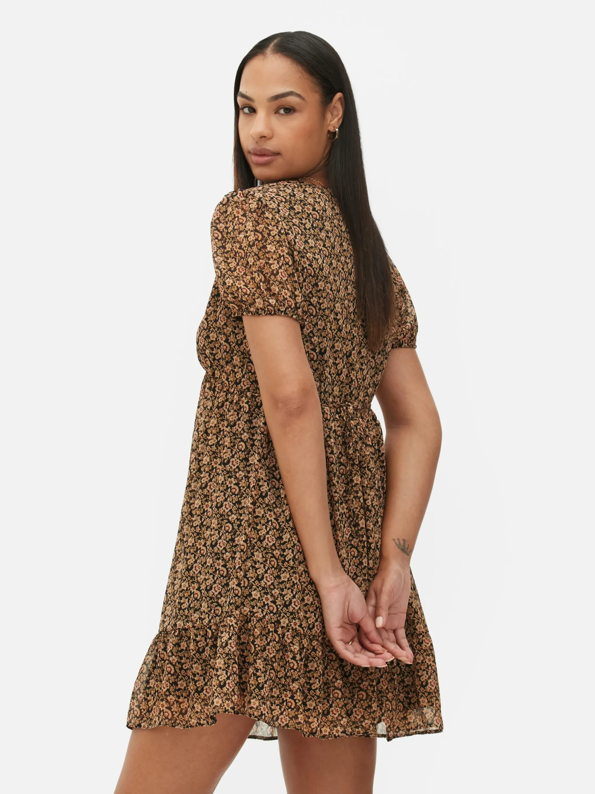Chiffon Puff Sleeve Mini Dress