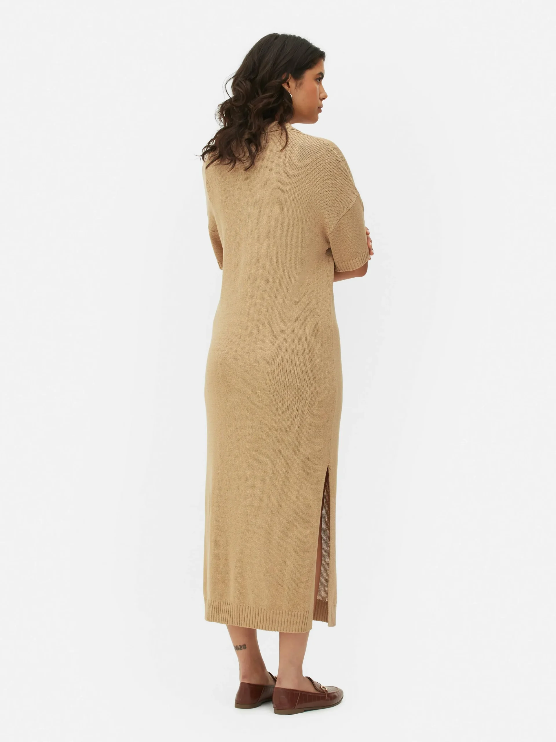 Collared V-Neck Midi Dress