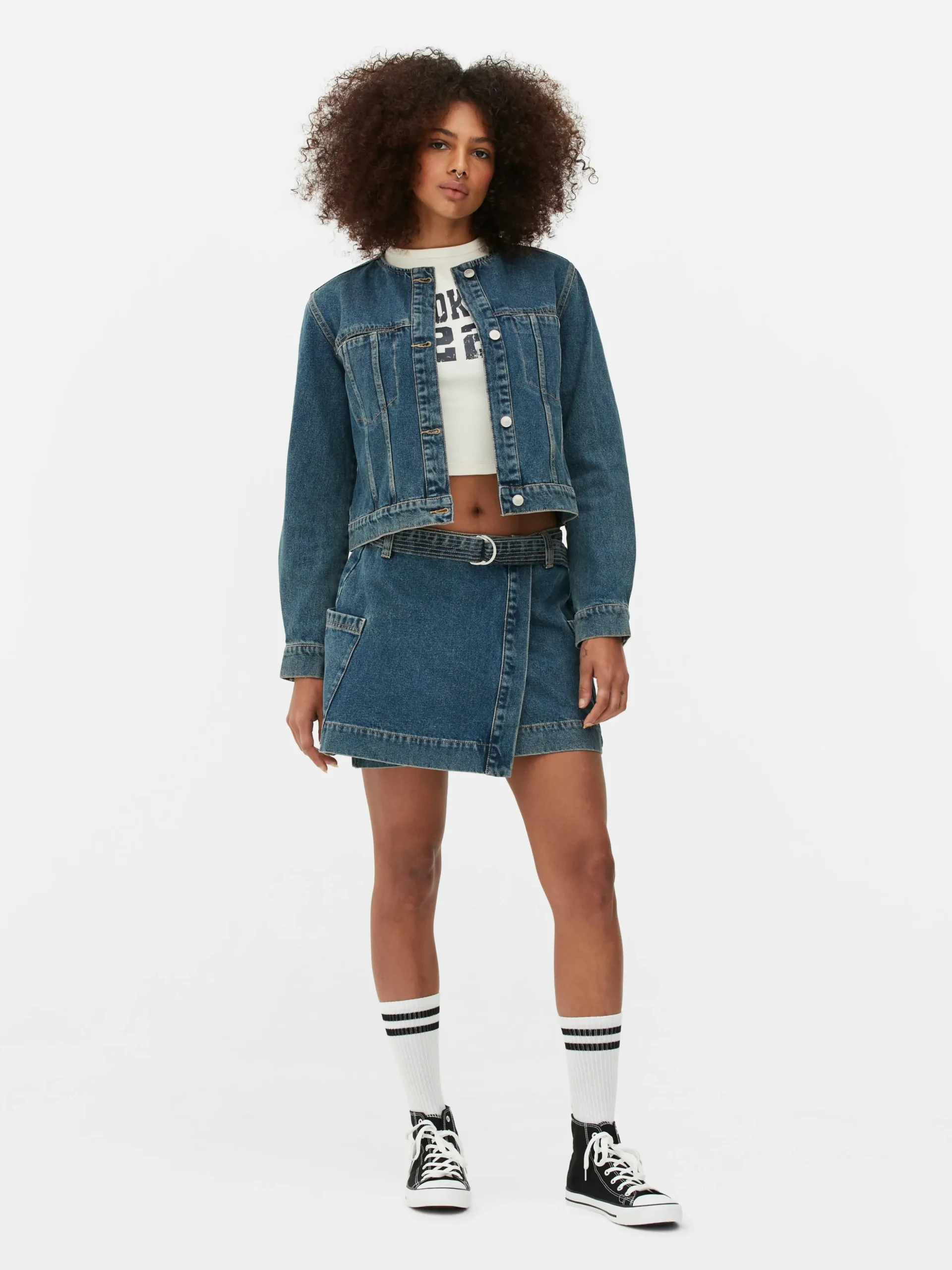 Collarless Denim Jacket