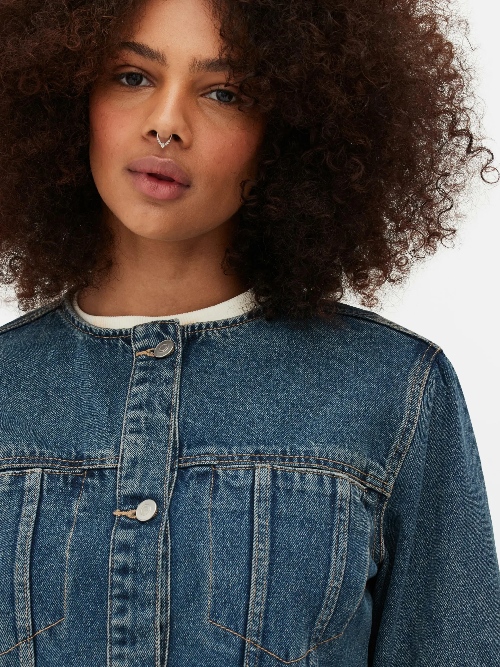 Collarless Denim Jacket