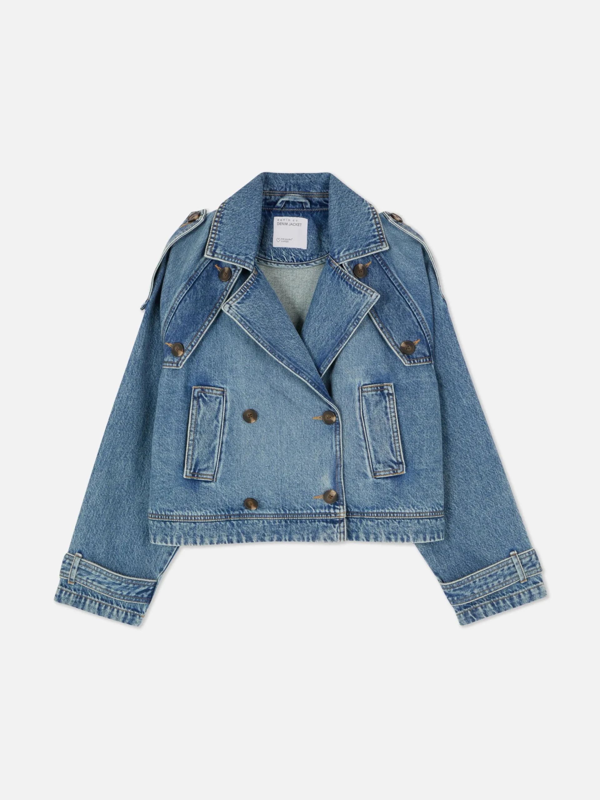 Cropped Denim Trench Coat