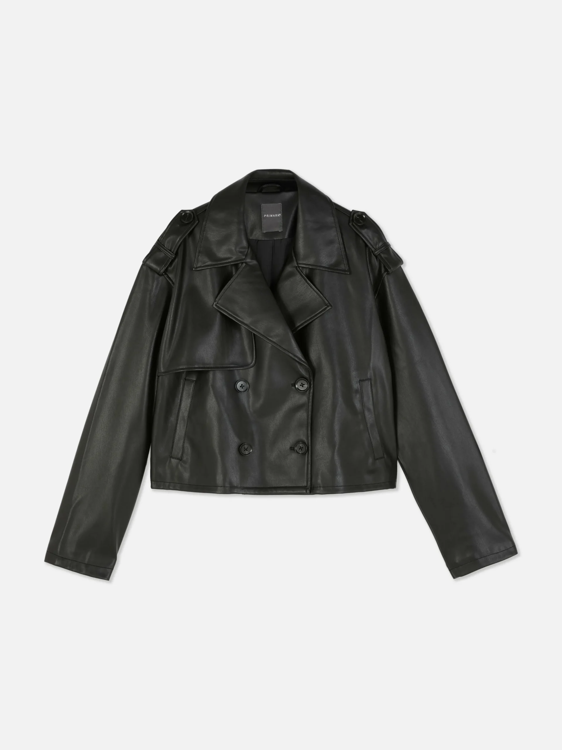 Cropped Faux Leather Trench Coat