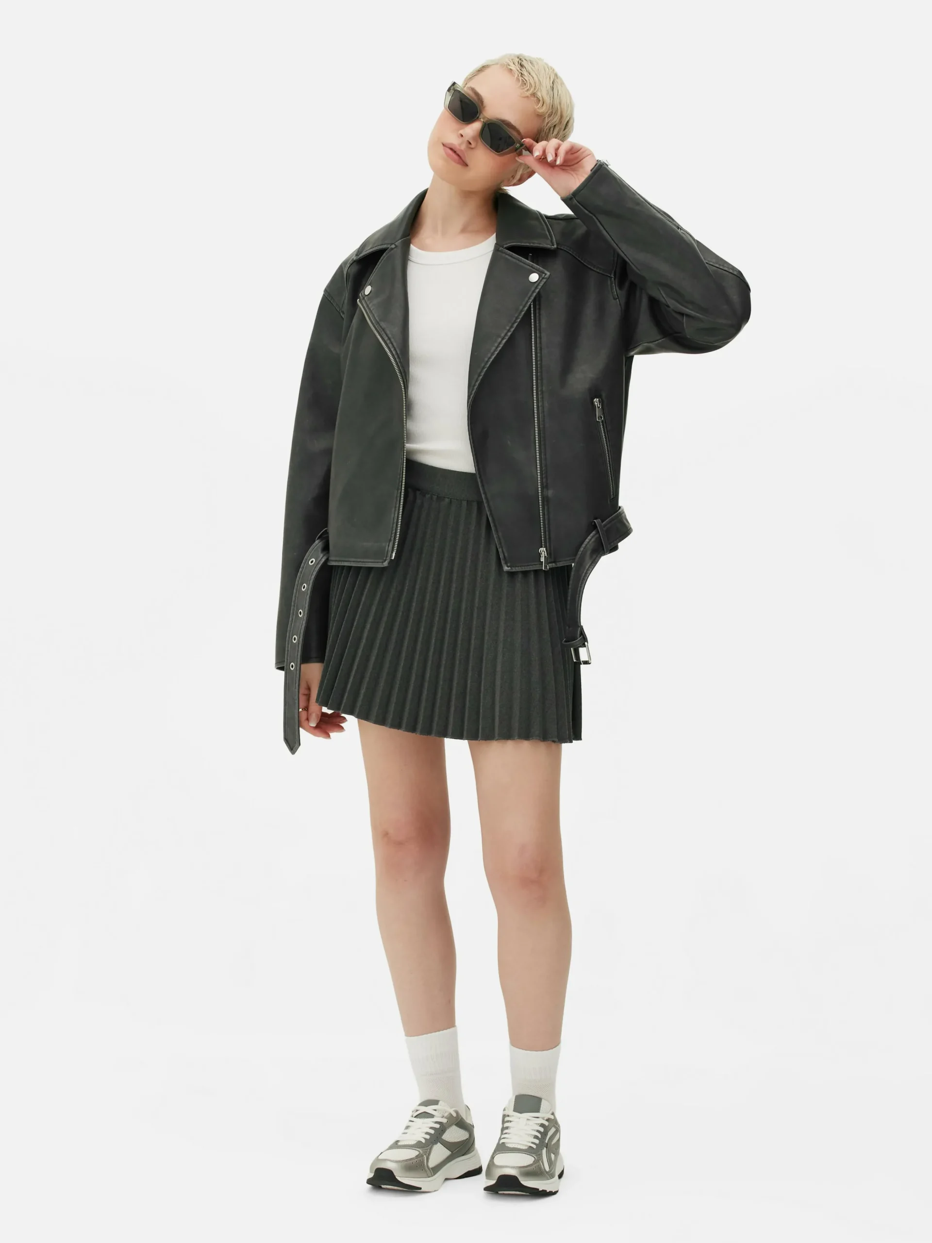 Distressed Faux Leather Biker Jacket