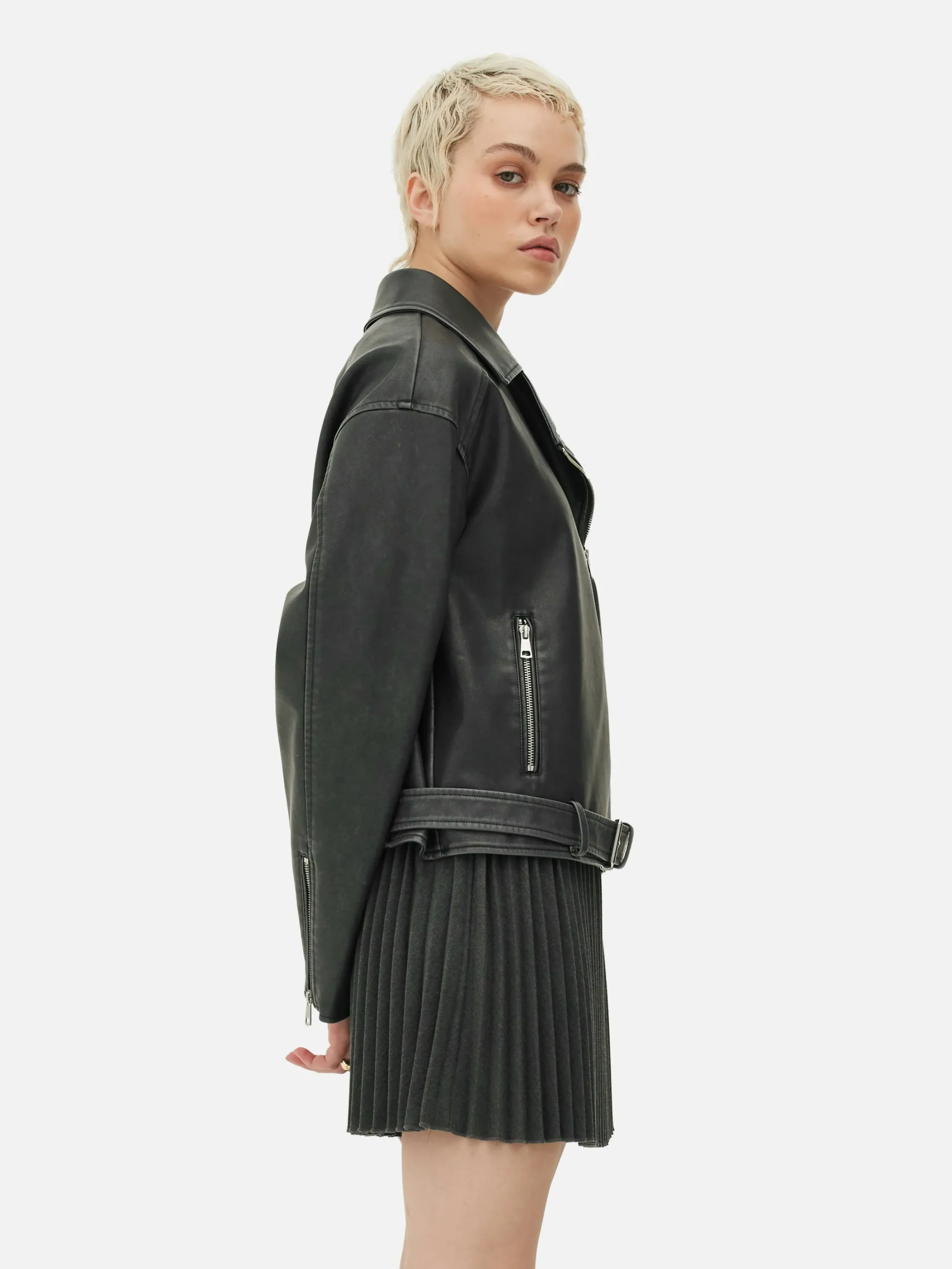Distressed Faux Leather Biker Jacket