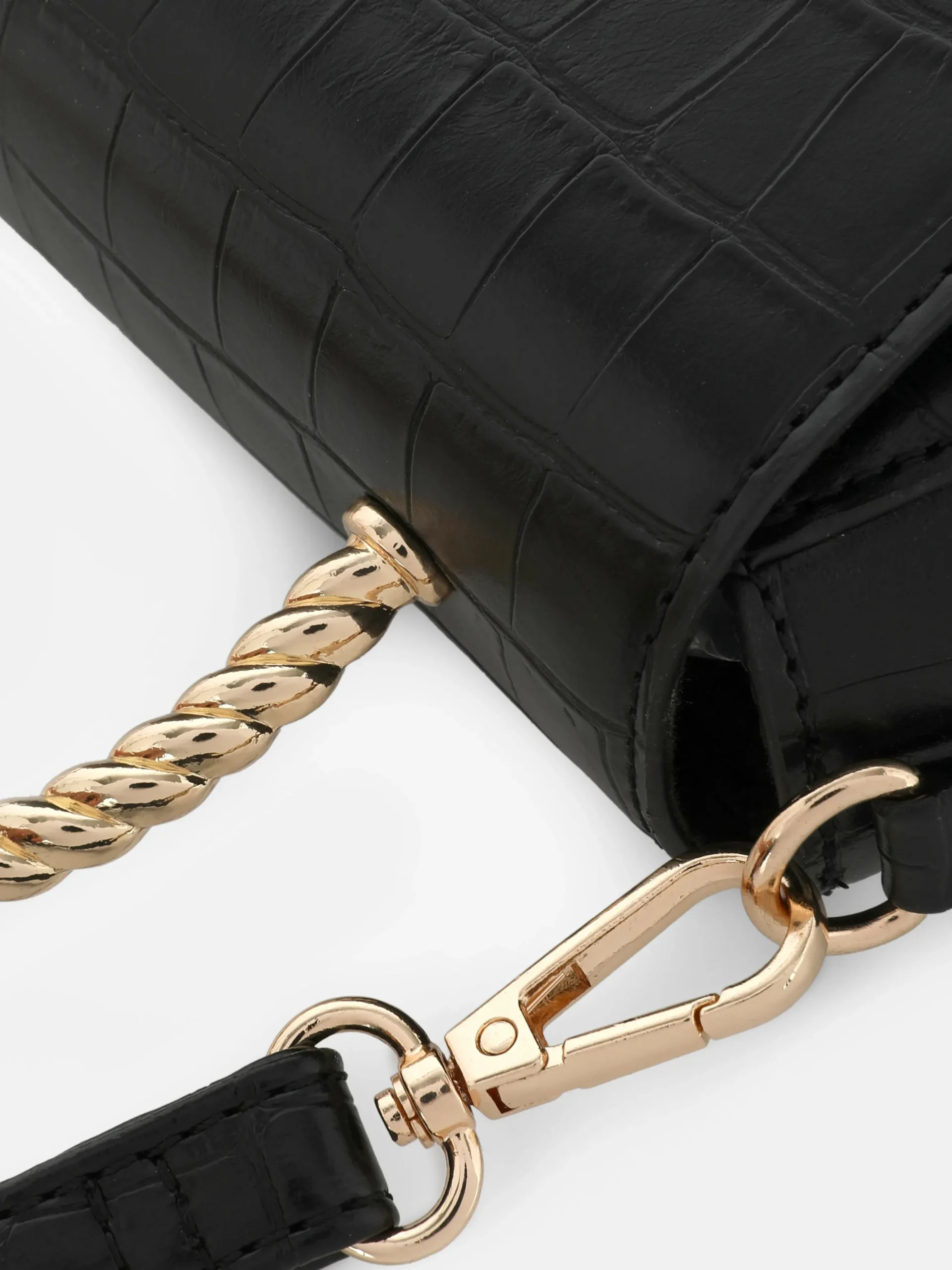 Faux Croc Metal Handle Crossbody Bag