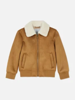 Faux Suede Bomber Jacket