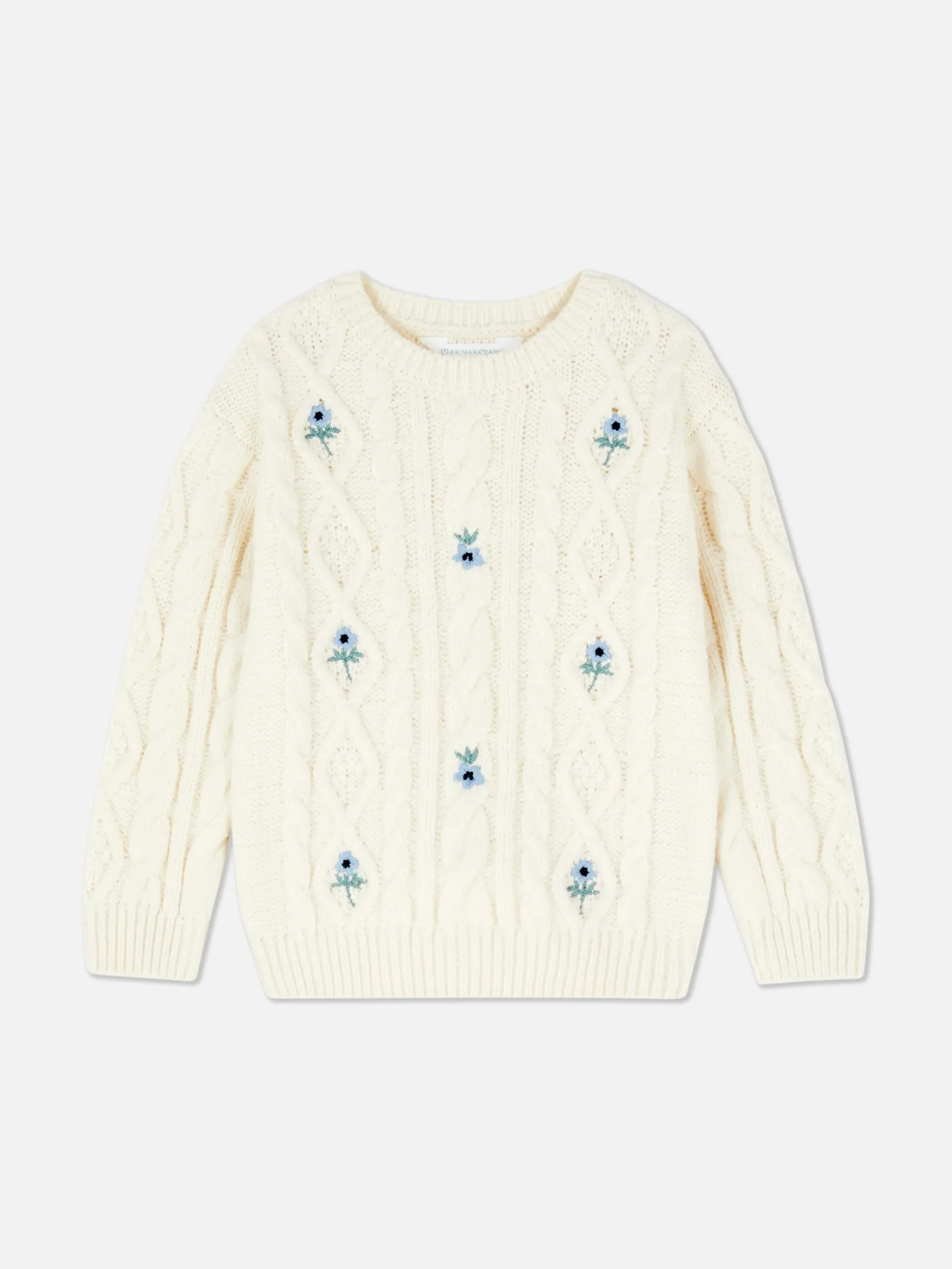 Floral Embroidered Cable Knit Sweater