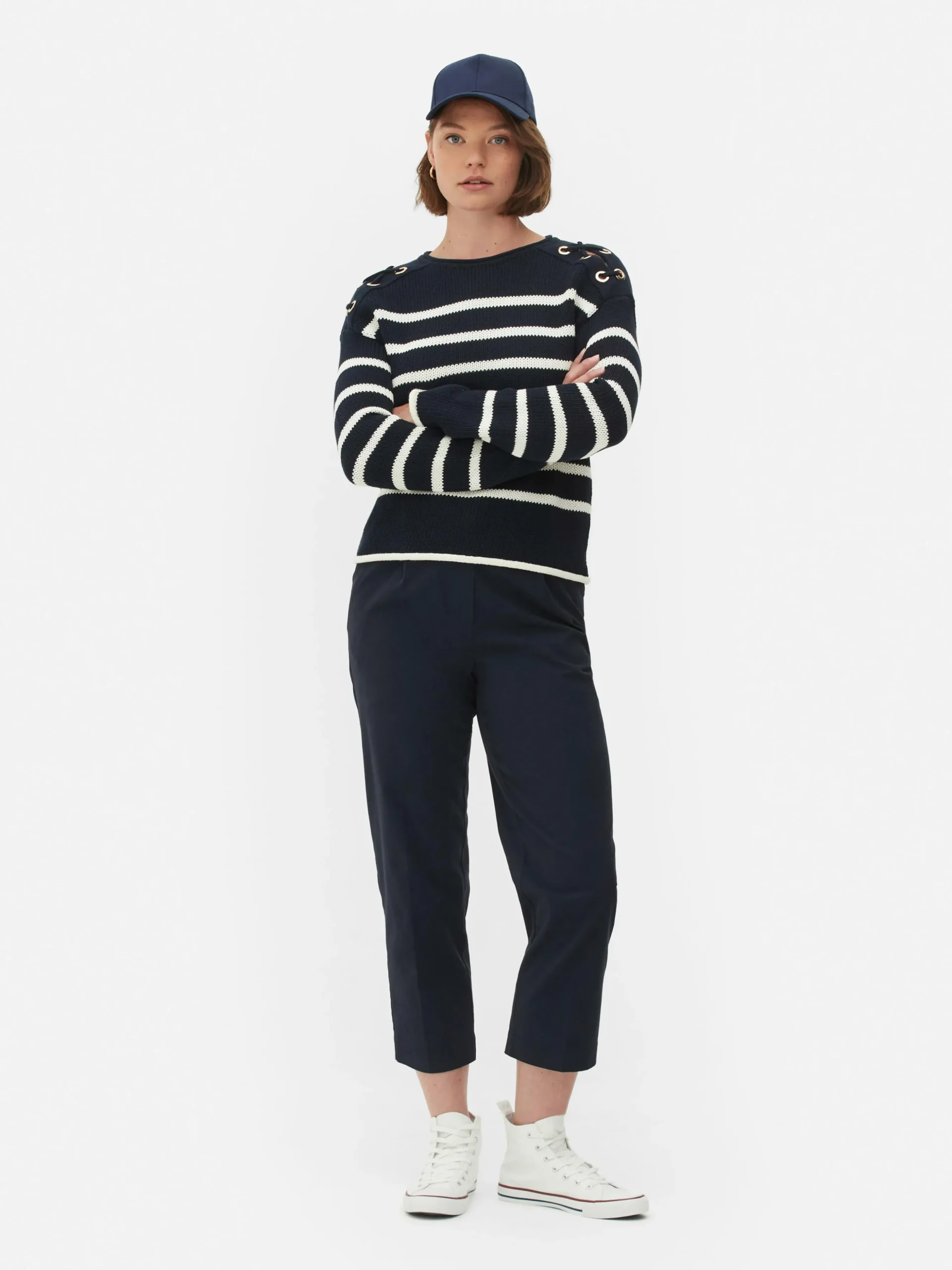 Laced Shoulder Striped Sweater