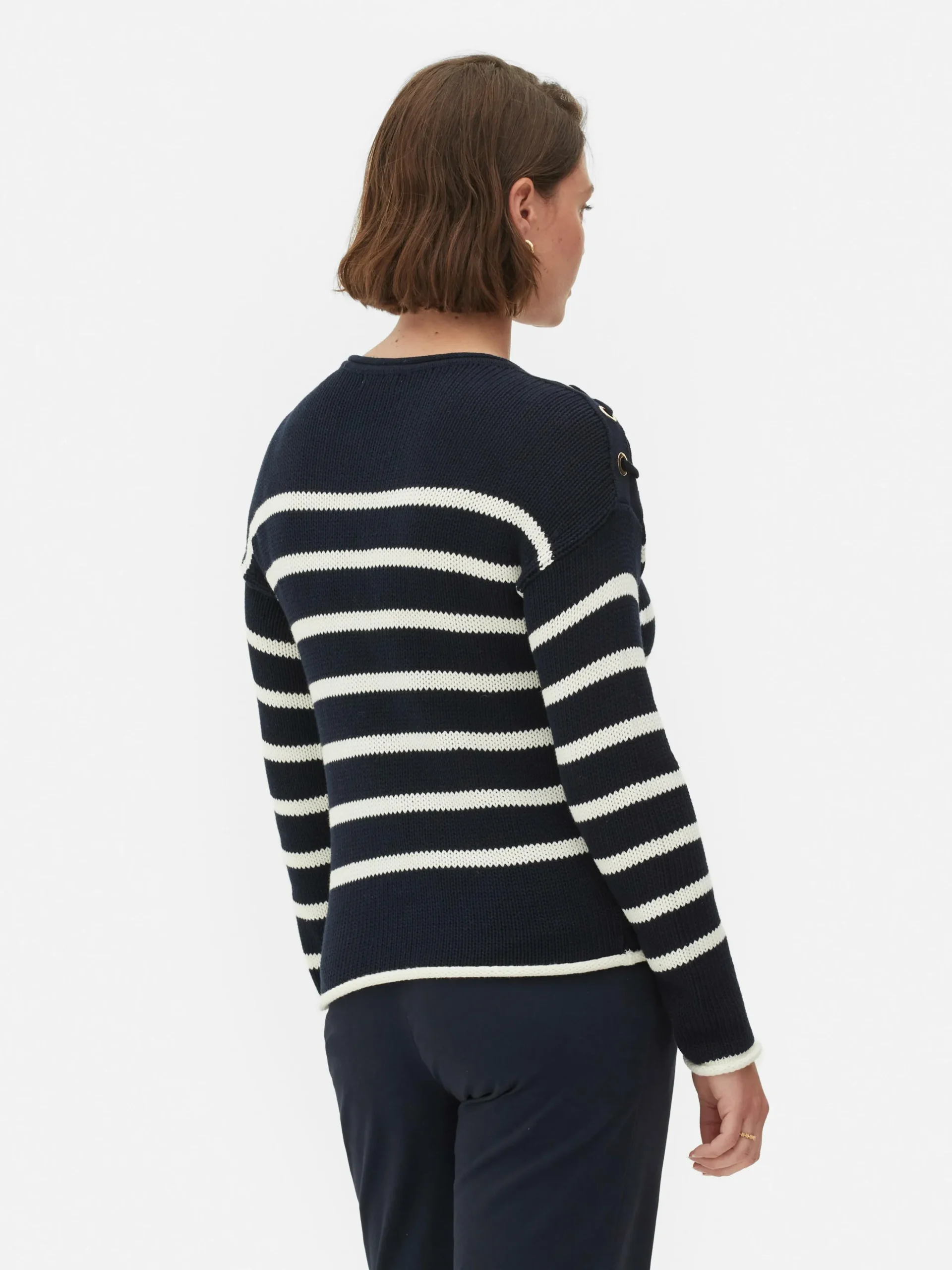 Laced Shoulder Striped Sweater