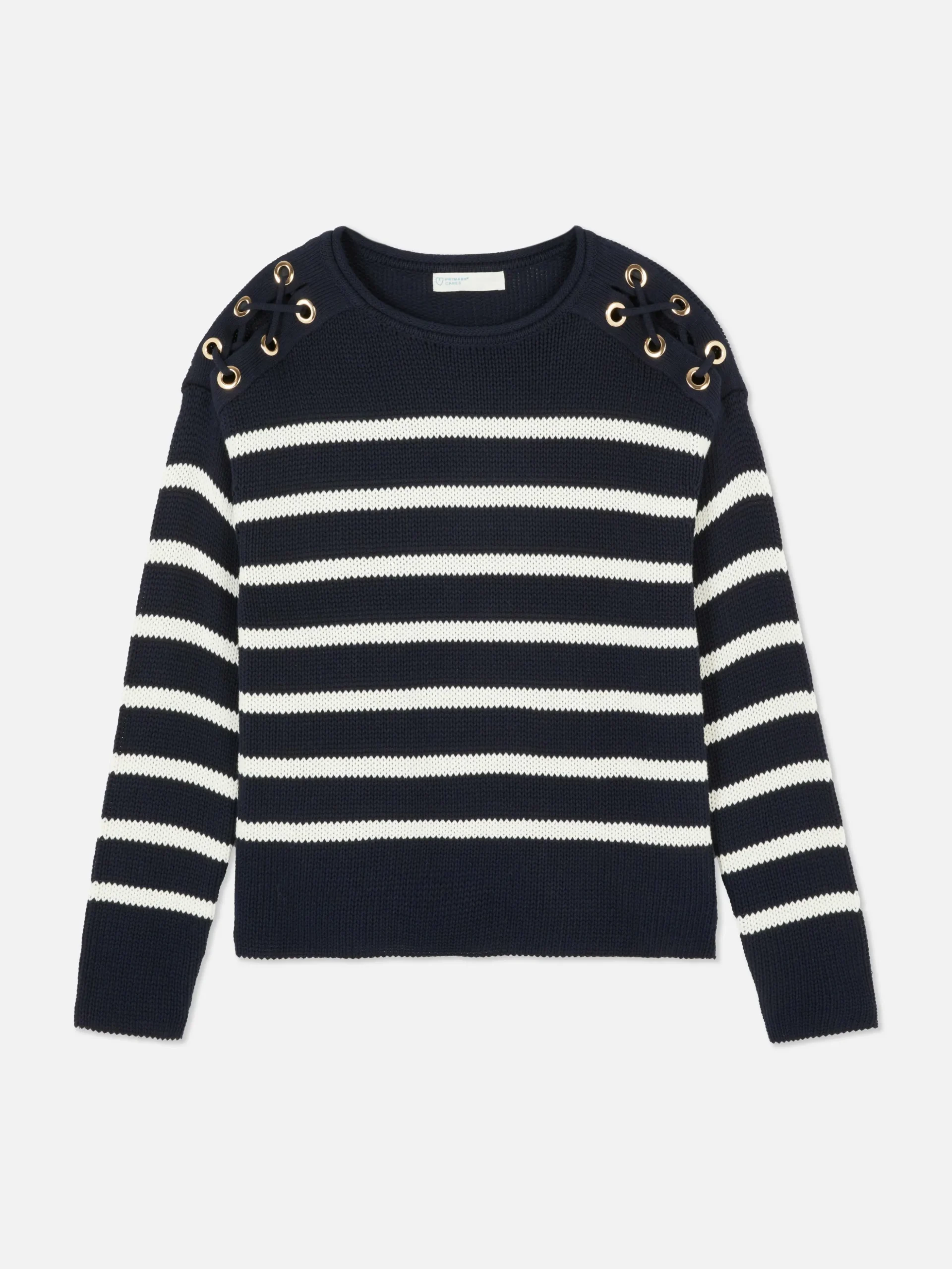 Laced Shoulder Striped Sweater