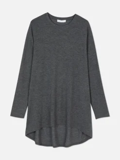 Long Sleeve Long Curved Hem Top