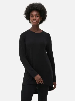 Long Sleeve Long Curved Hem Top