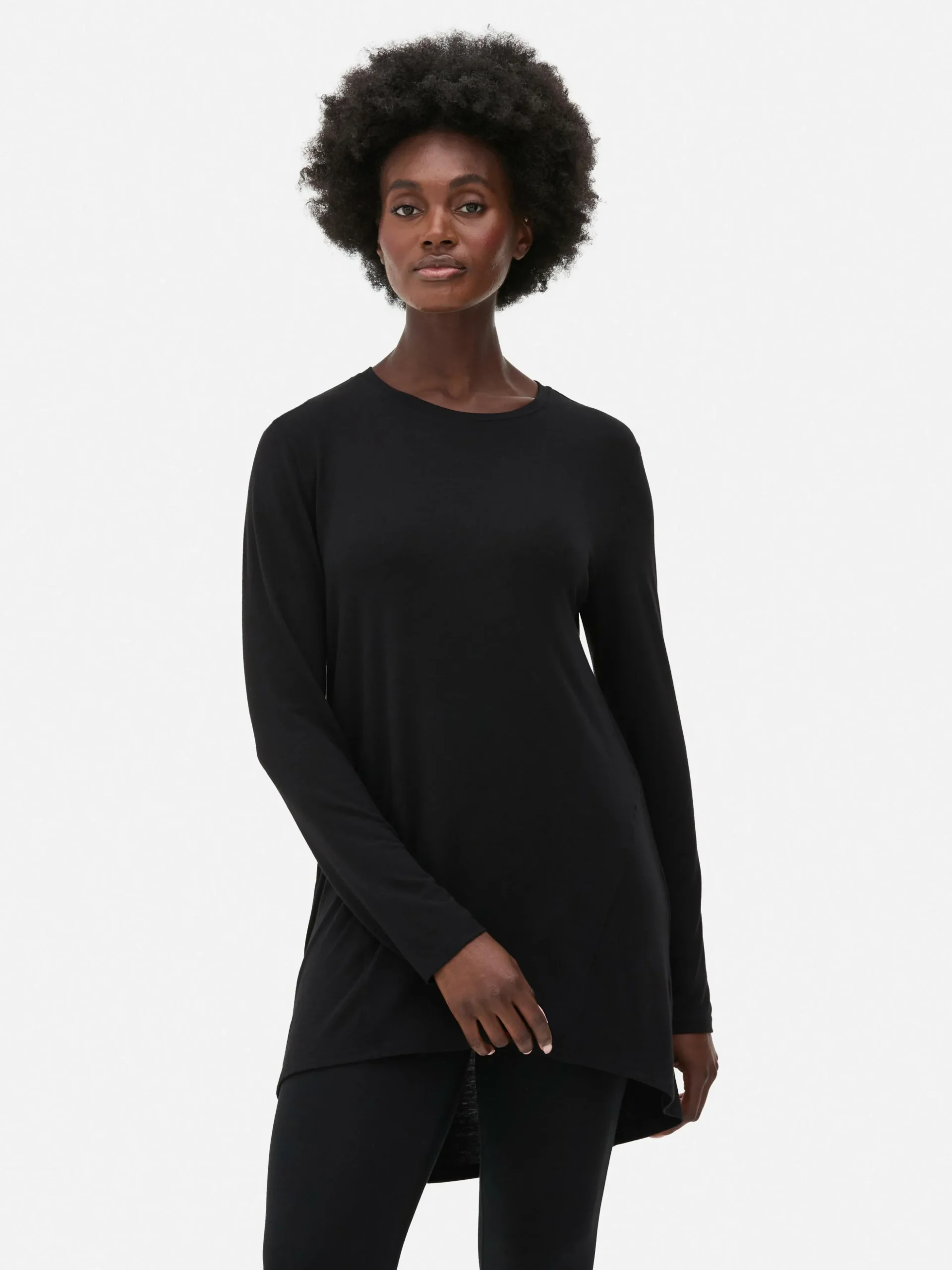 Long Sleeve Long Curved Hem Top