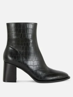 Mock Croc Faux Leather Heeled Boots