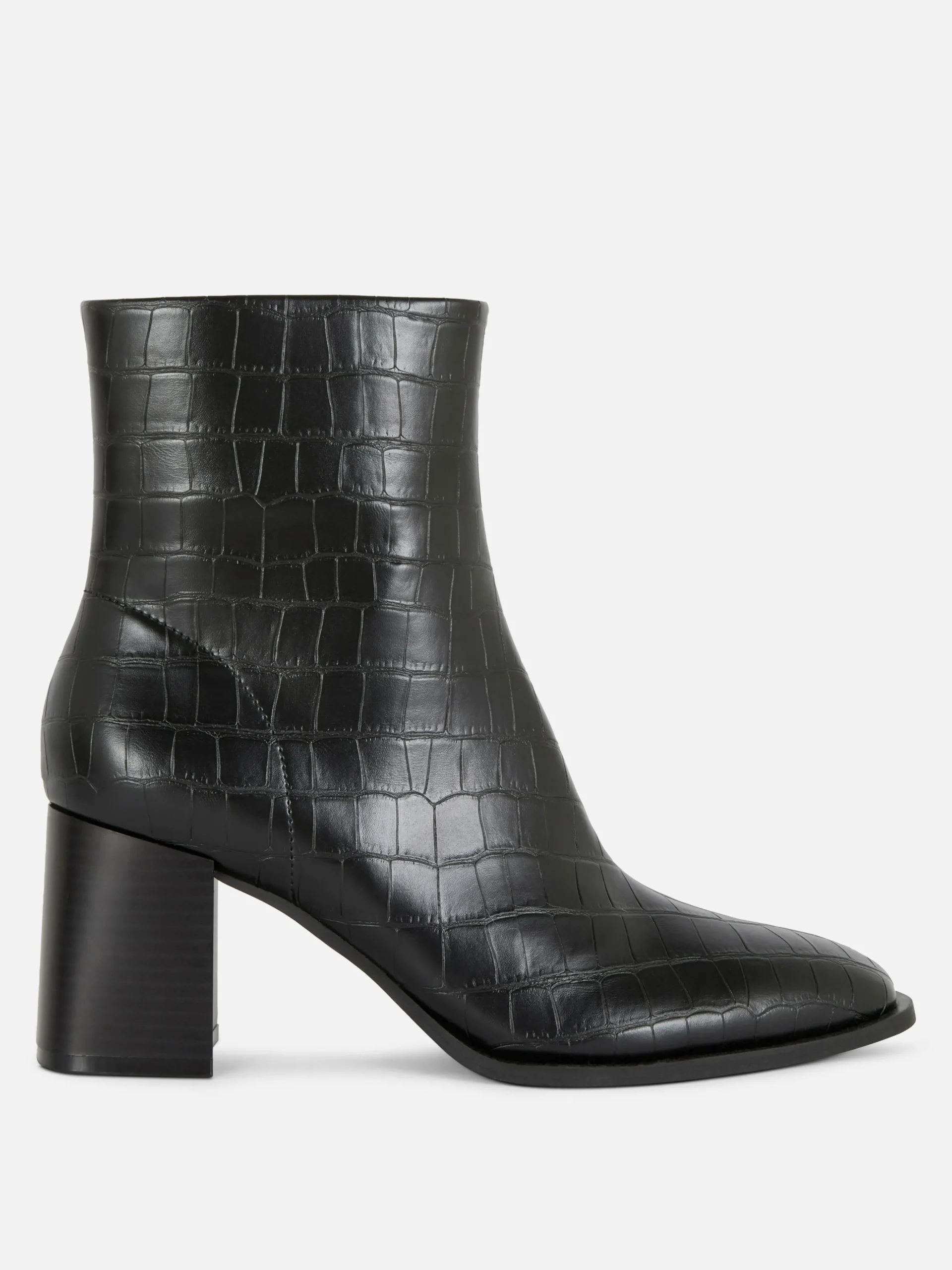 Mock Croc Faux Leather Heeled Boots