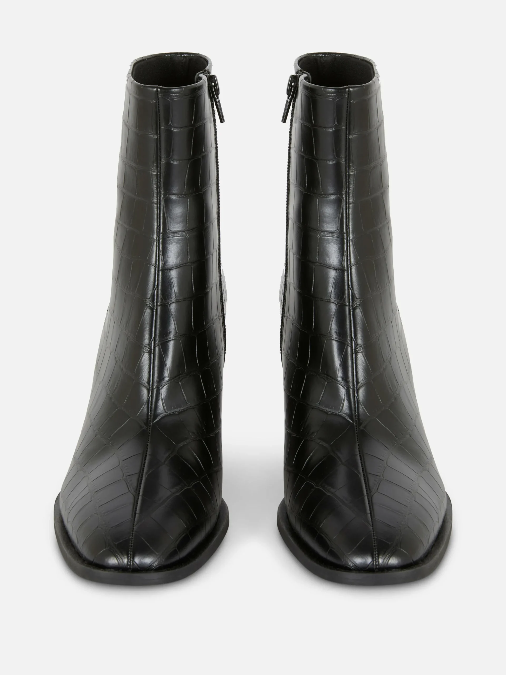 Mock Croc Faux Leather Heeled Boots