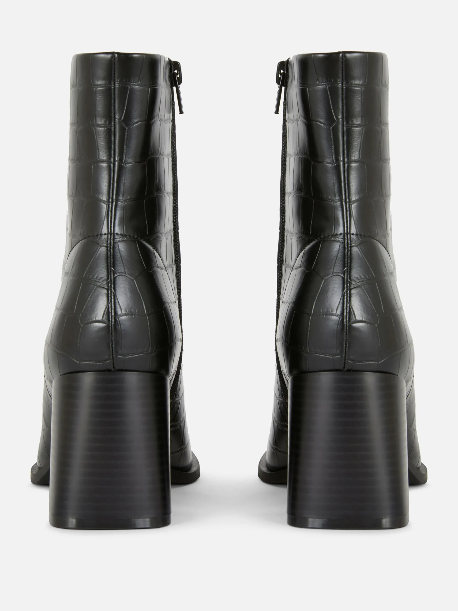 Mock Croc Faux Leather Heeled Boots