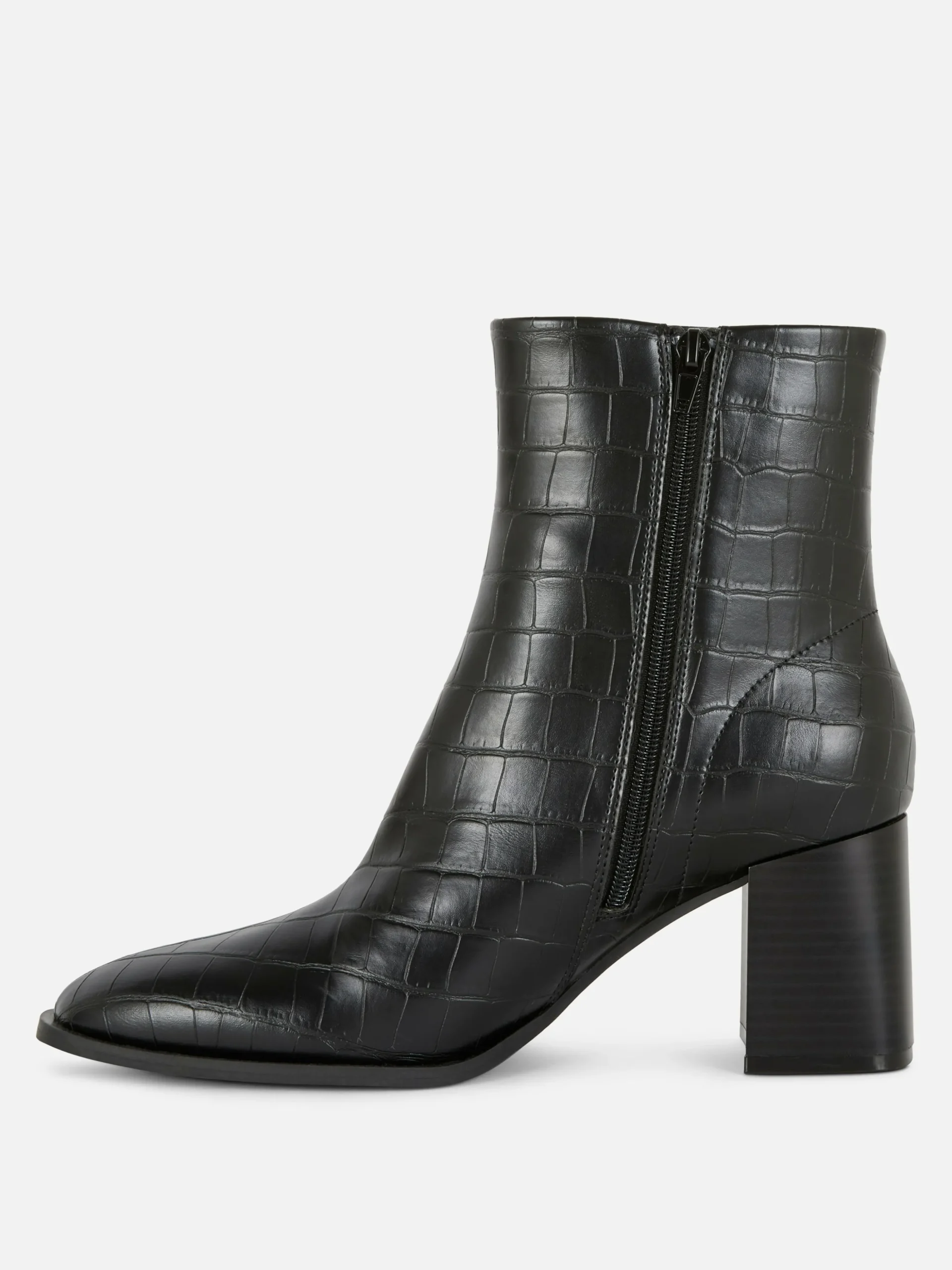 Mock Croc Faux Leather Heeled Boots