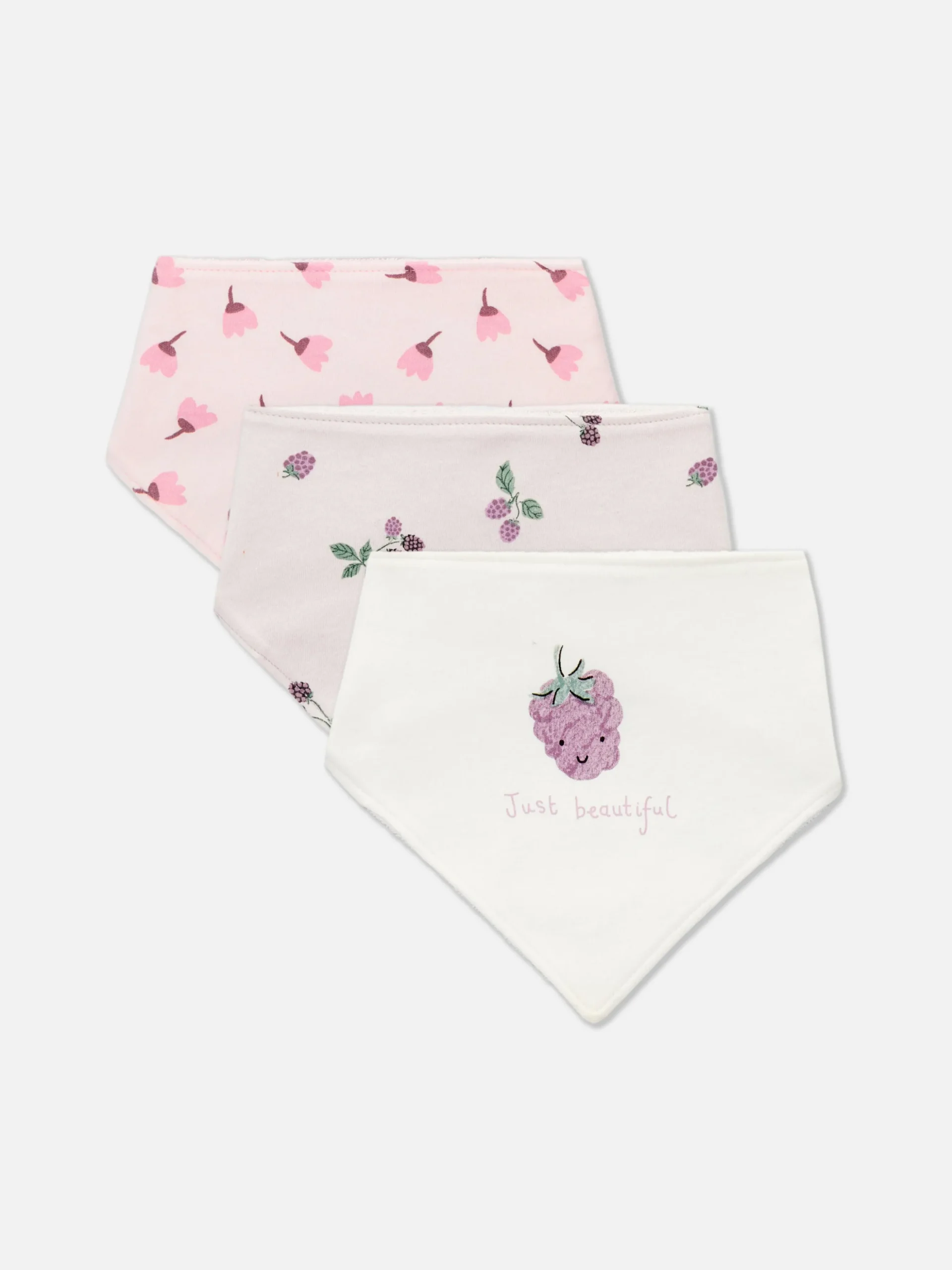 3-Pack Berry Graphic Bandana Bibs