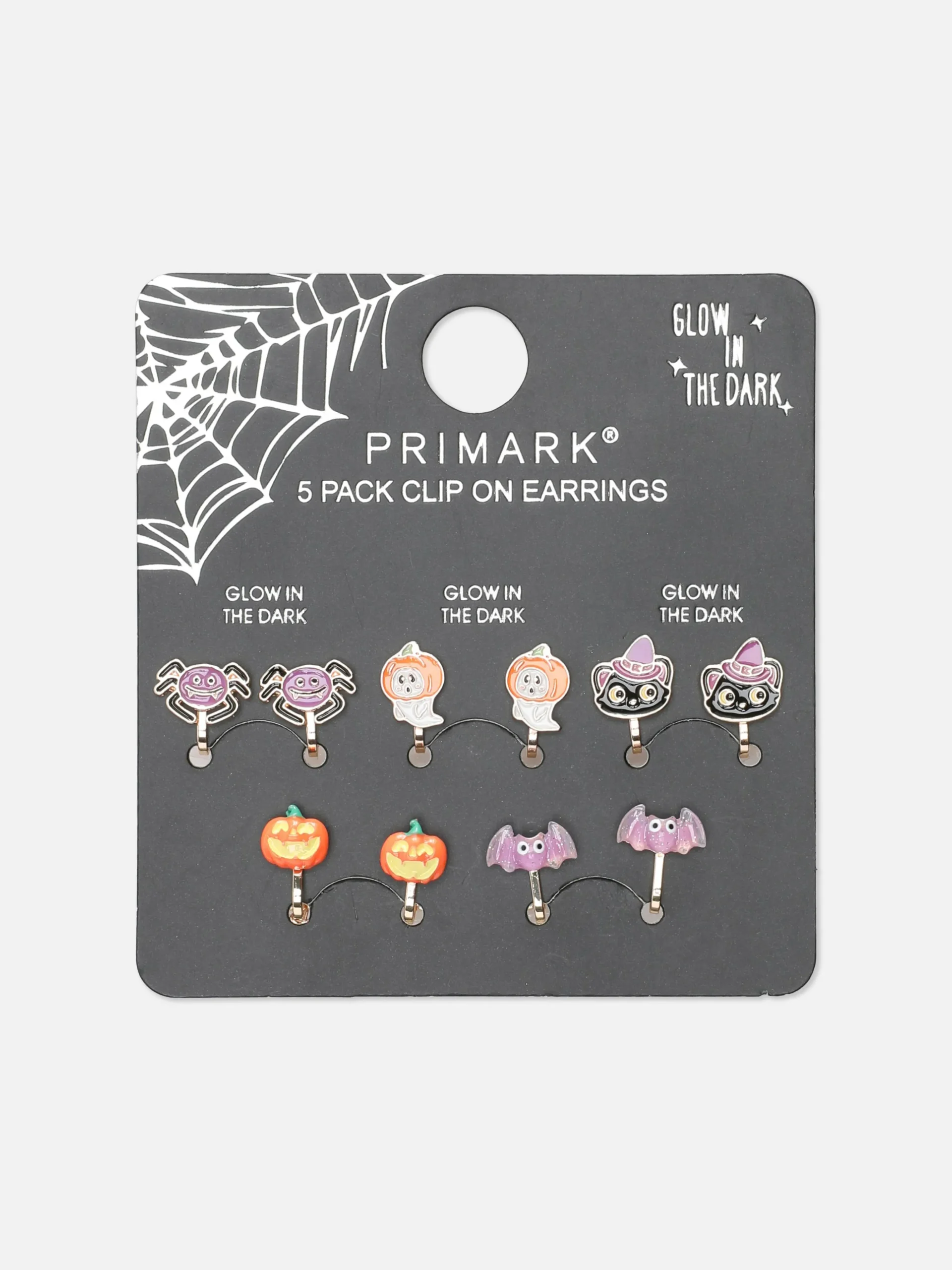 5-Pack Glow In The Dark Clip-On Halloween Earrings