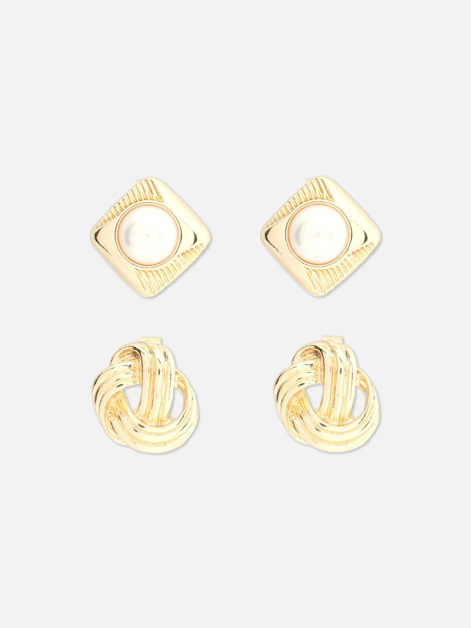 2-Pack Knot And Faux Pearl Studs