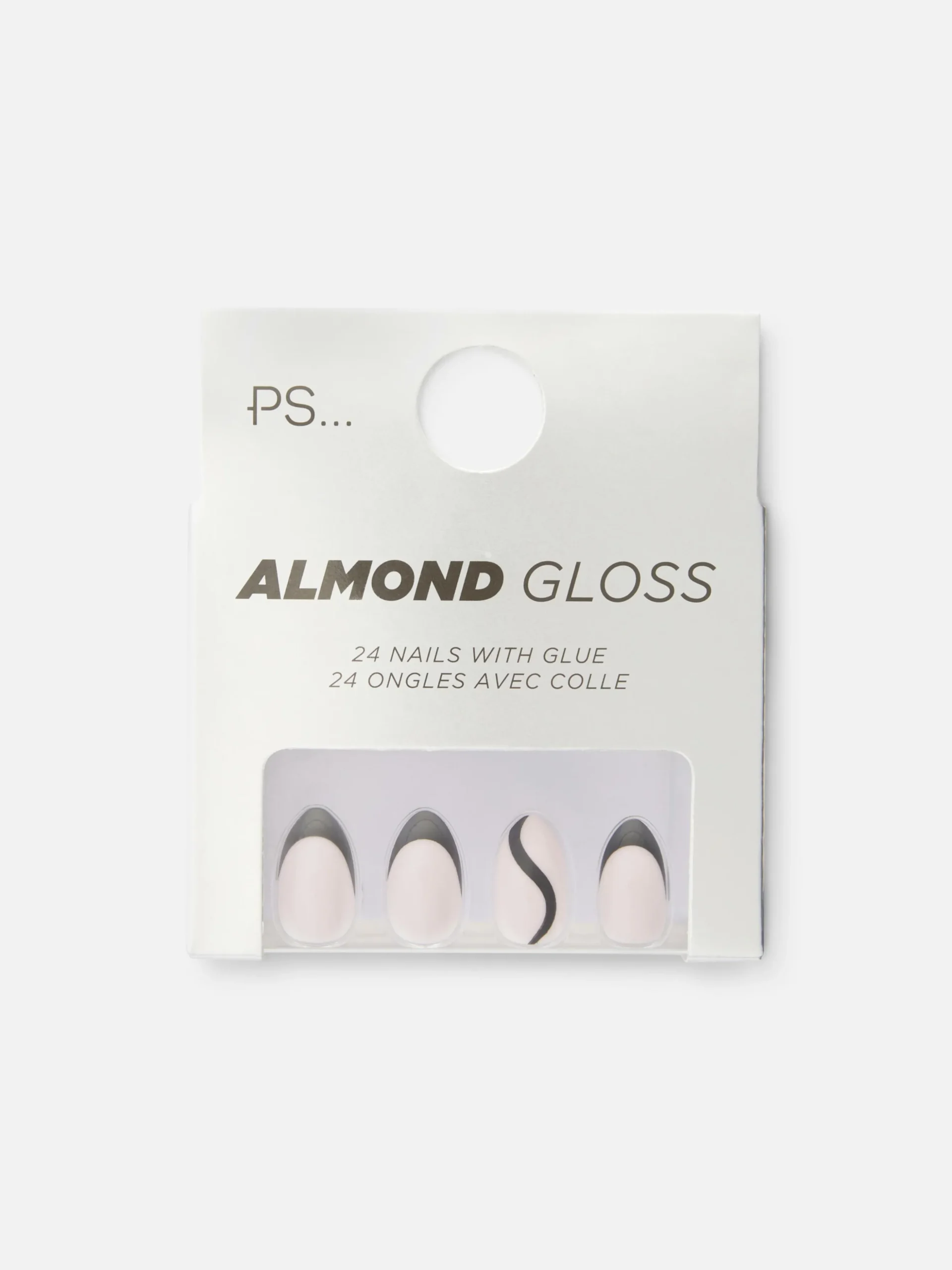 PS Almond Gloss Contrast Tip Faux Nails