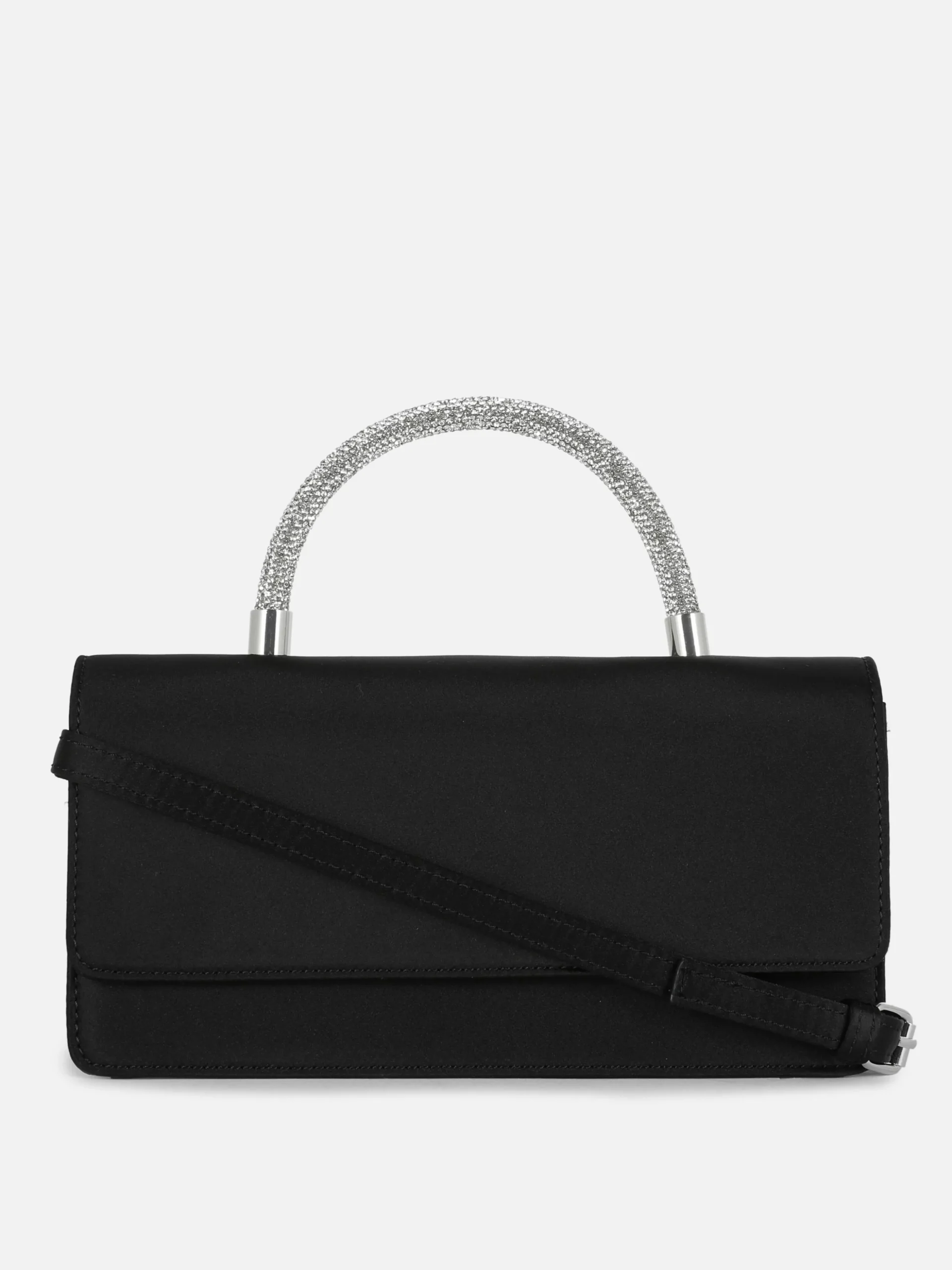 Rhinestone Handle Satin Crossbody Bag