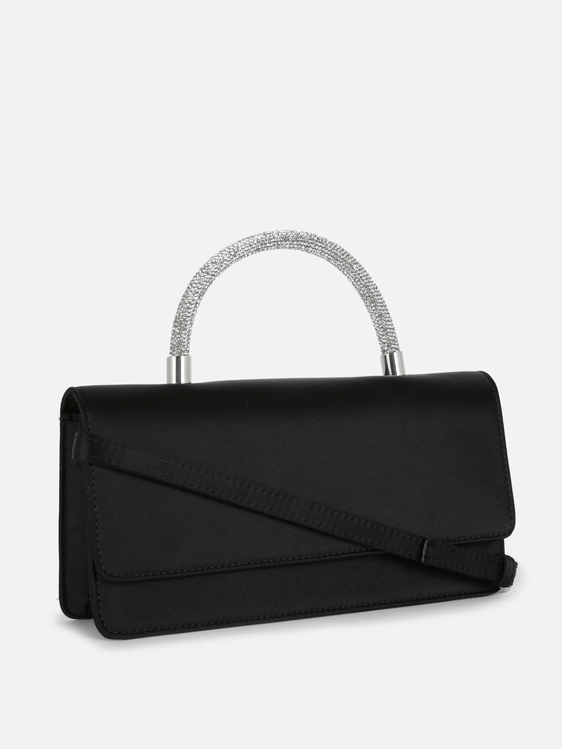 Rhinestone Handle Satin Crossbody Bag