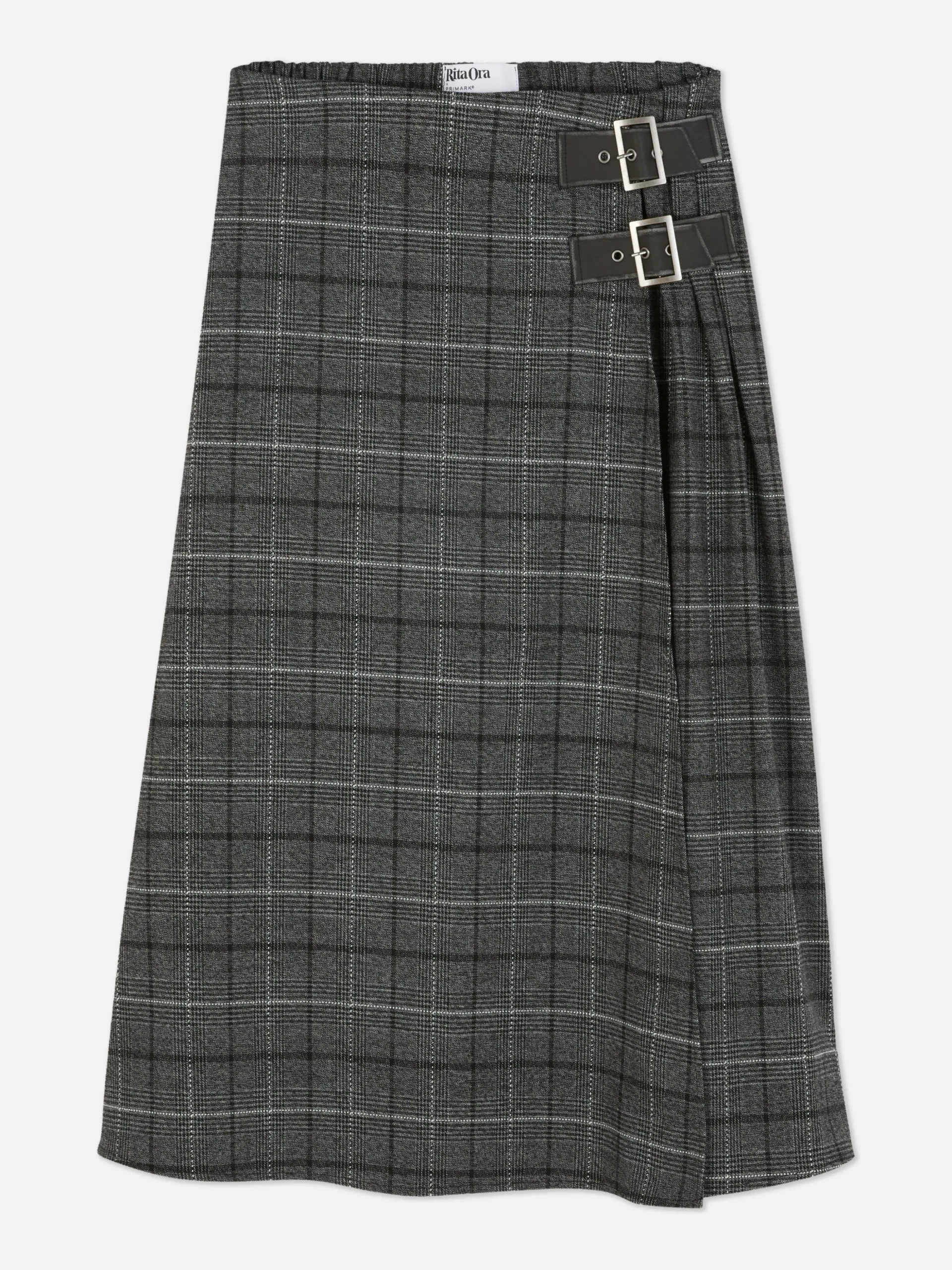 Rita Ora Buckle Pleated Midi Skirt