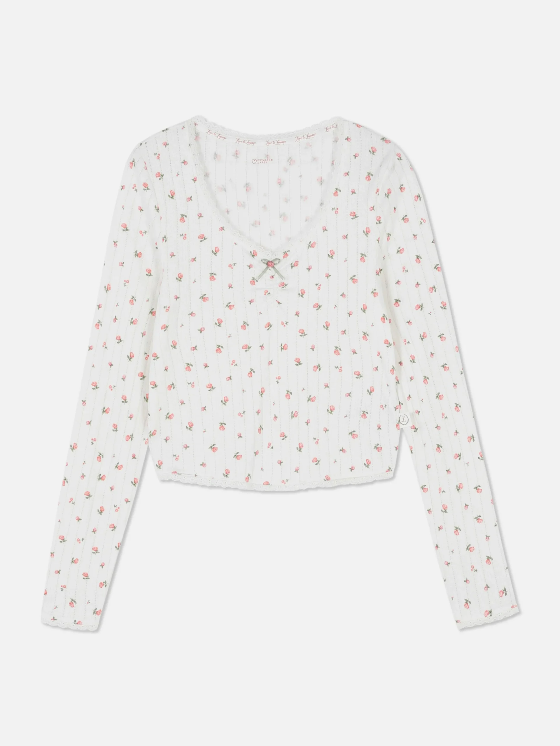 Rose Pointelle Long Sleeve Pajama Top