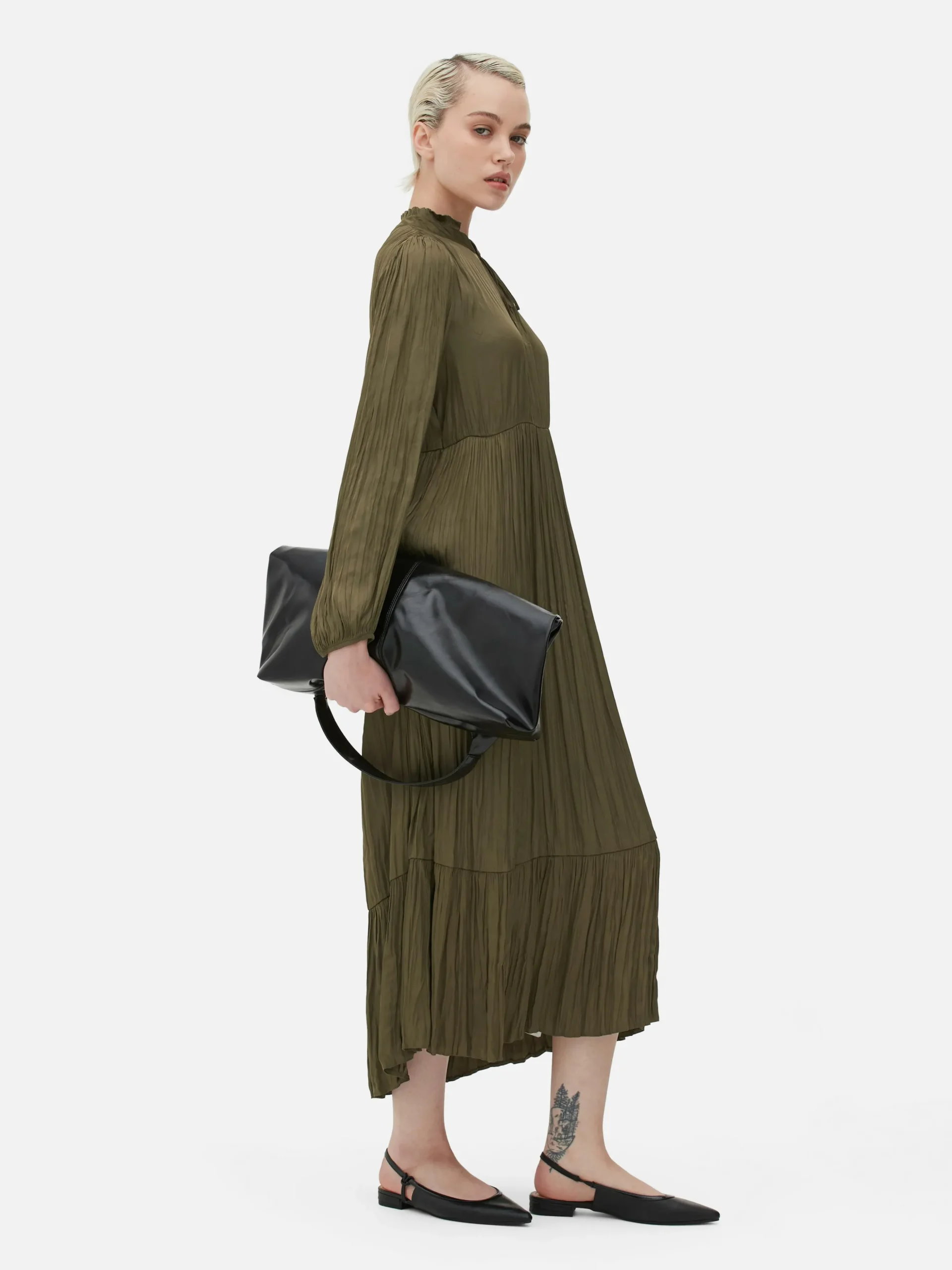 Satin Pleated Midi Dress