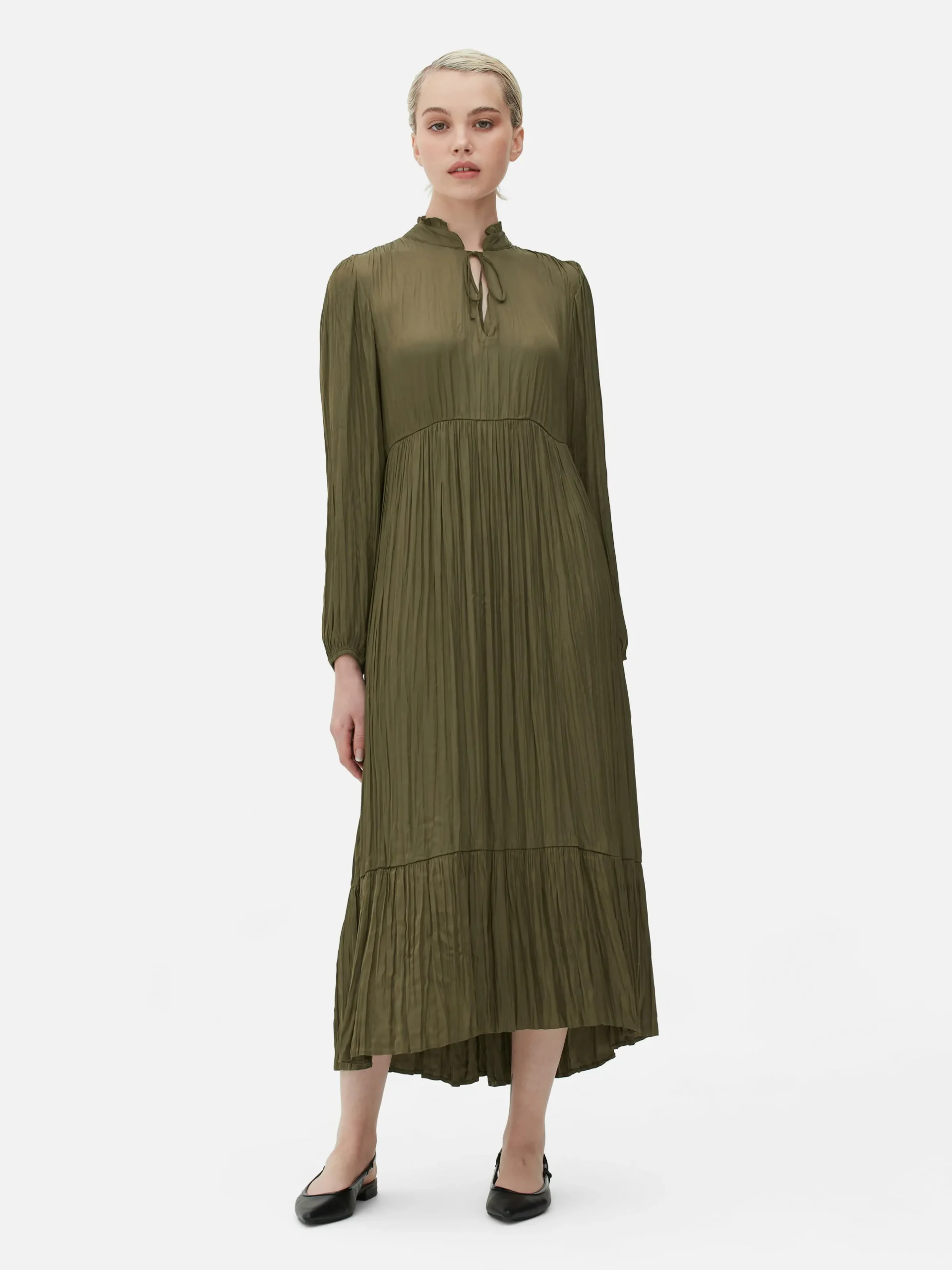 Satin Pleated Midi Dress