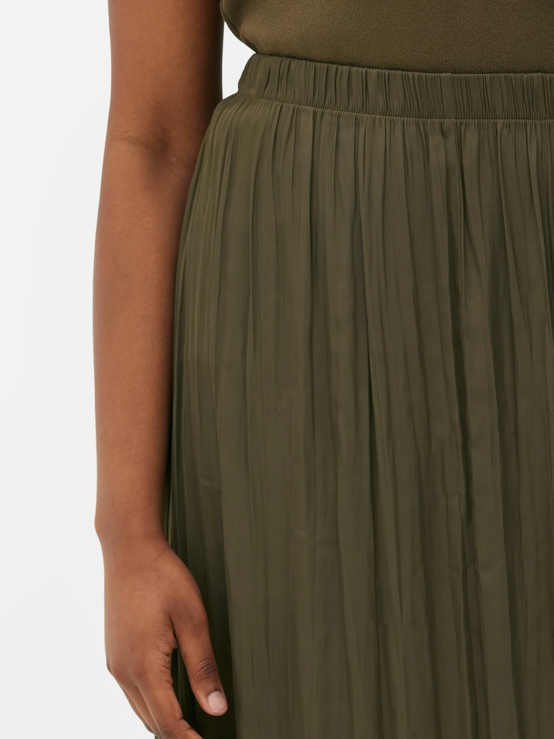 Satin Pleated Midi Skirt