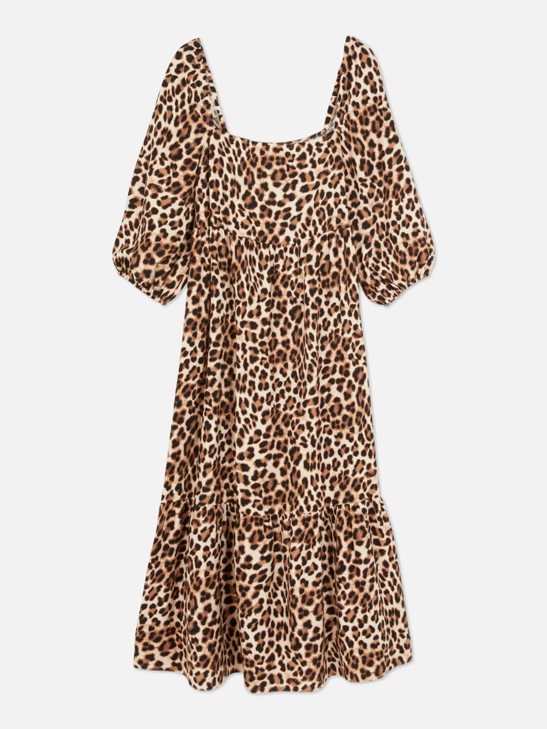 Square Neck Leopard Midi Dress