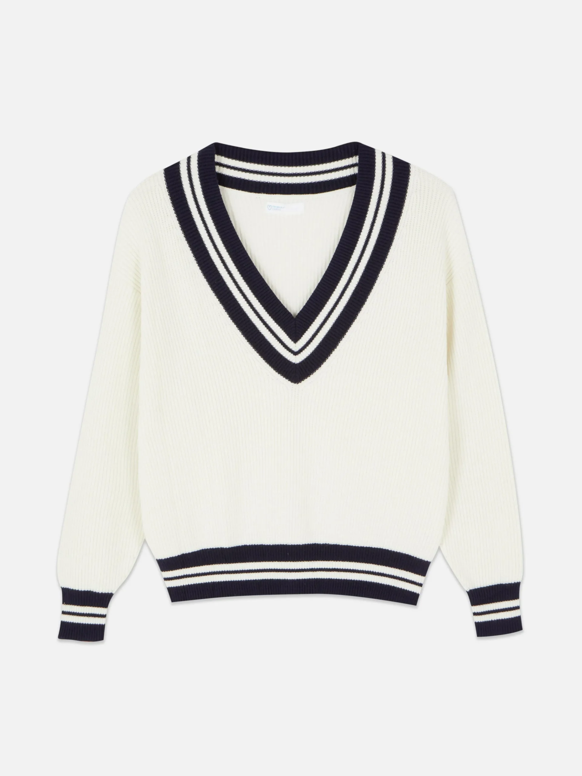 Stripe Accent V-Neck Sweater