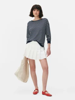 Striped Boat Neck Fine Knit Sweater