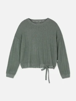 Super Soft Ribbed Bow Pajama Top