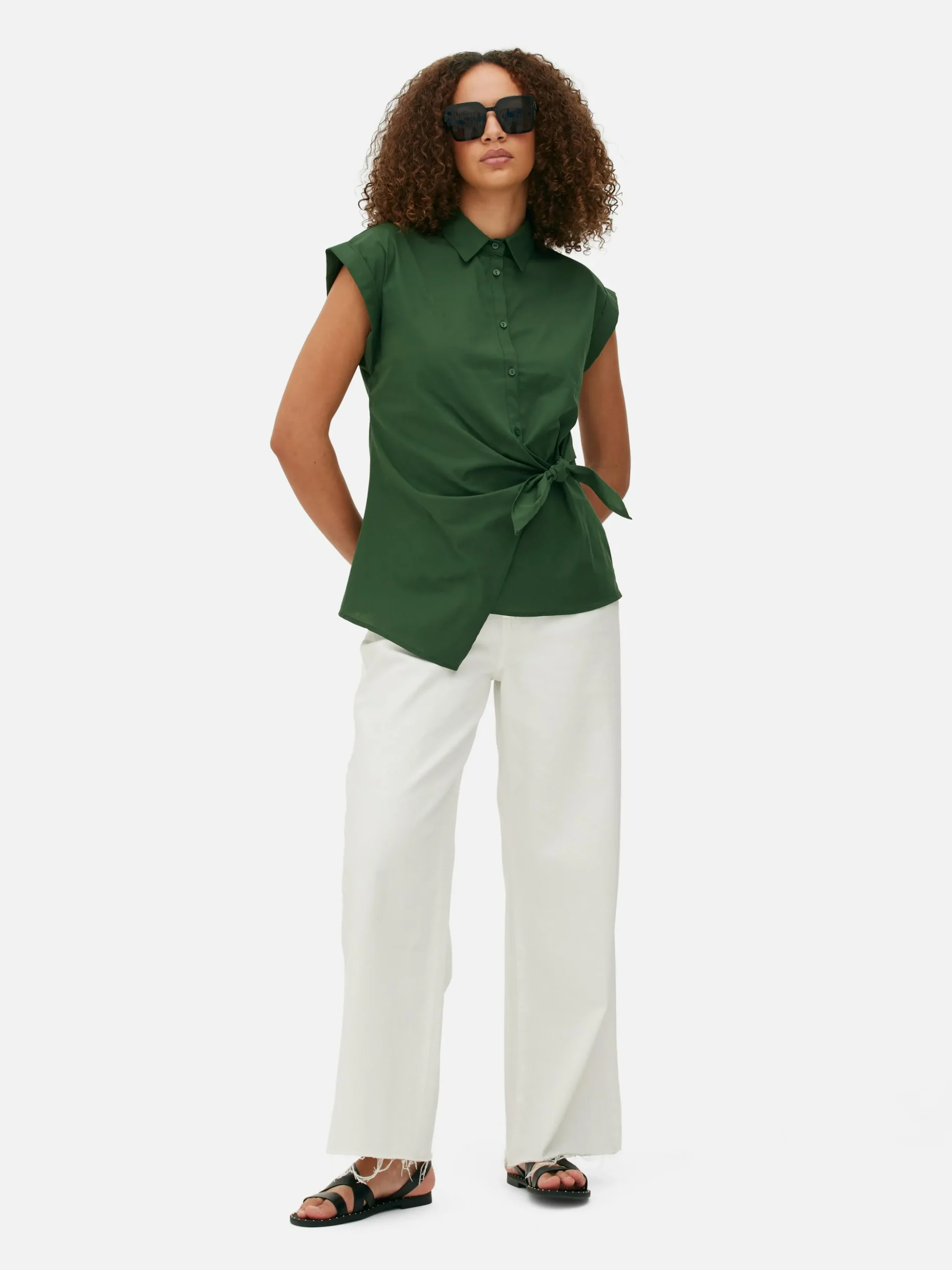 Tie Front Cap Sleeve Shirt