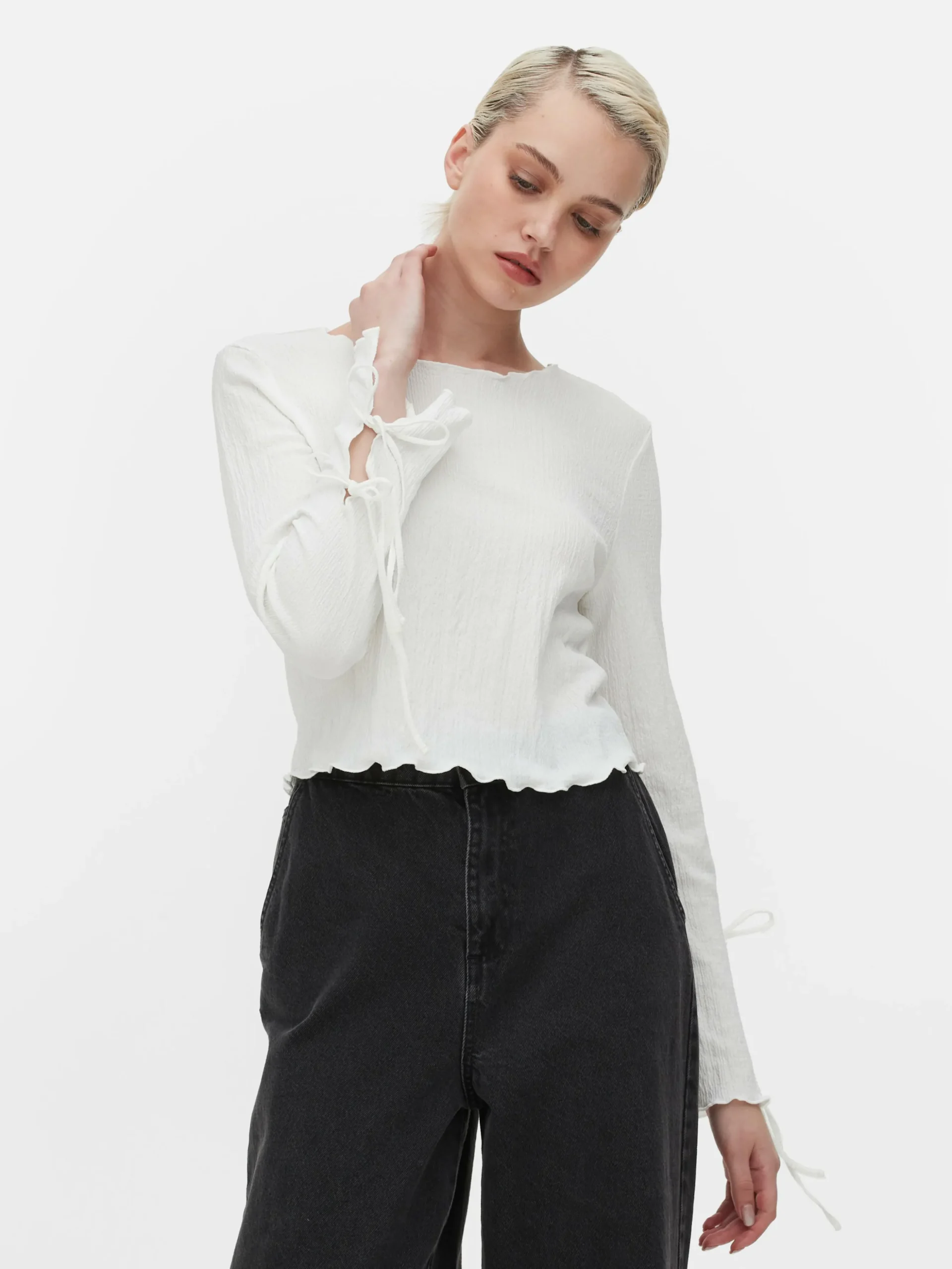 Tie Sleeve Crinkle Top
