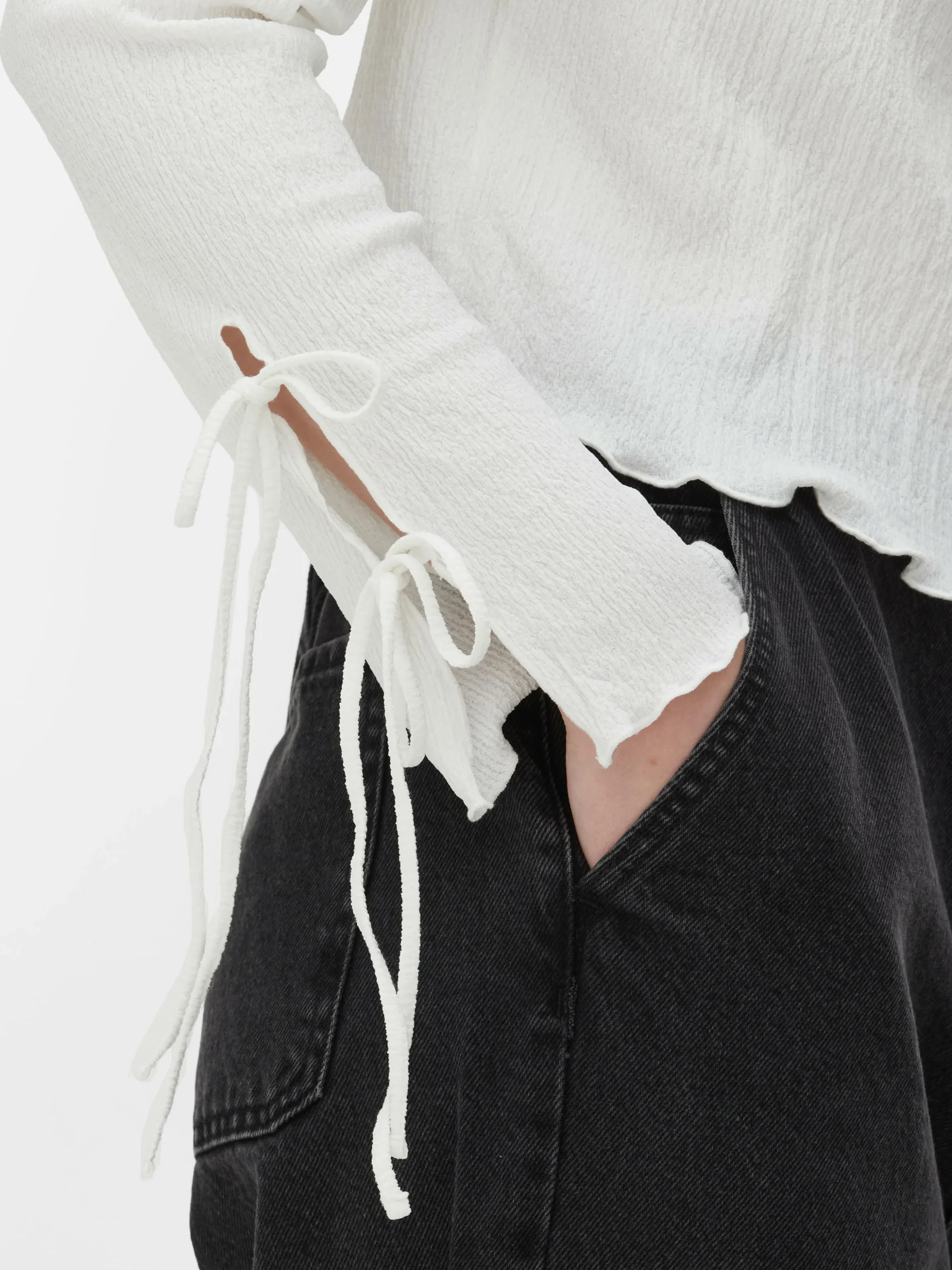 Tie Sleeve Crinkle Top